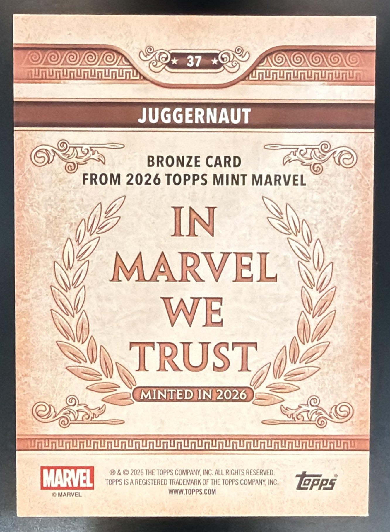 2026 Topps Mint Marvel Juggernaut #37 Bronze Gold Foil 39/50 — back