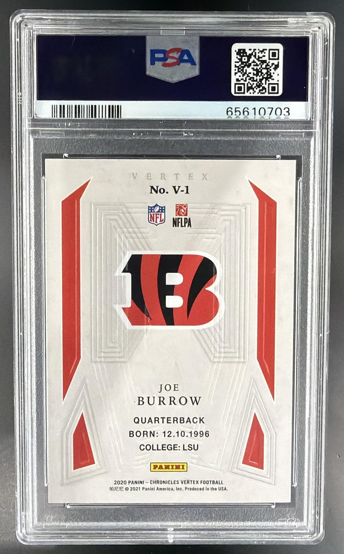 2020 Panini Chronicles Joe Burrow #V-1 Vertex RC Bengals PSA 9 — back
