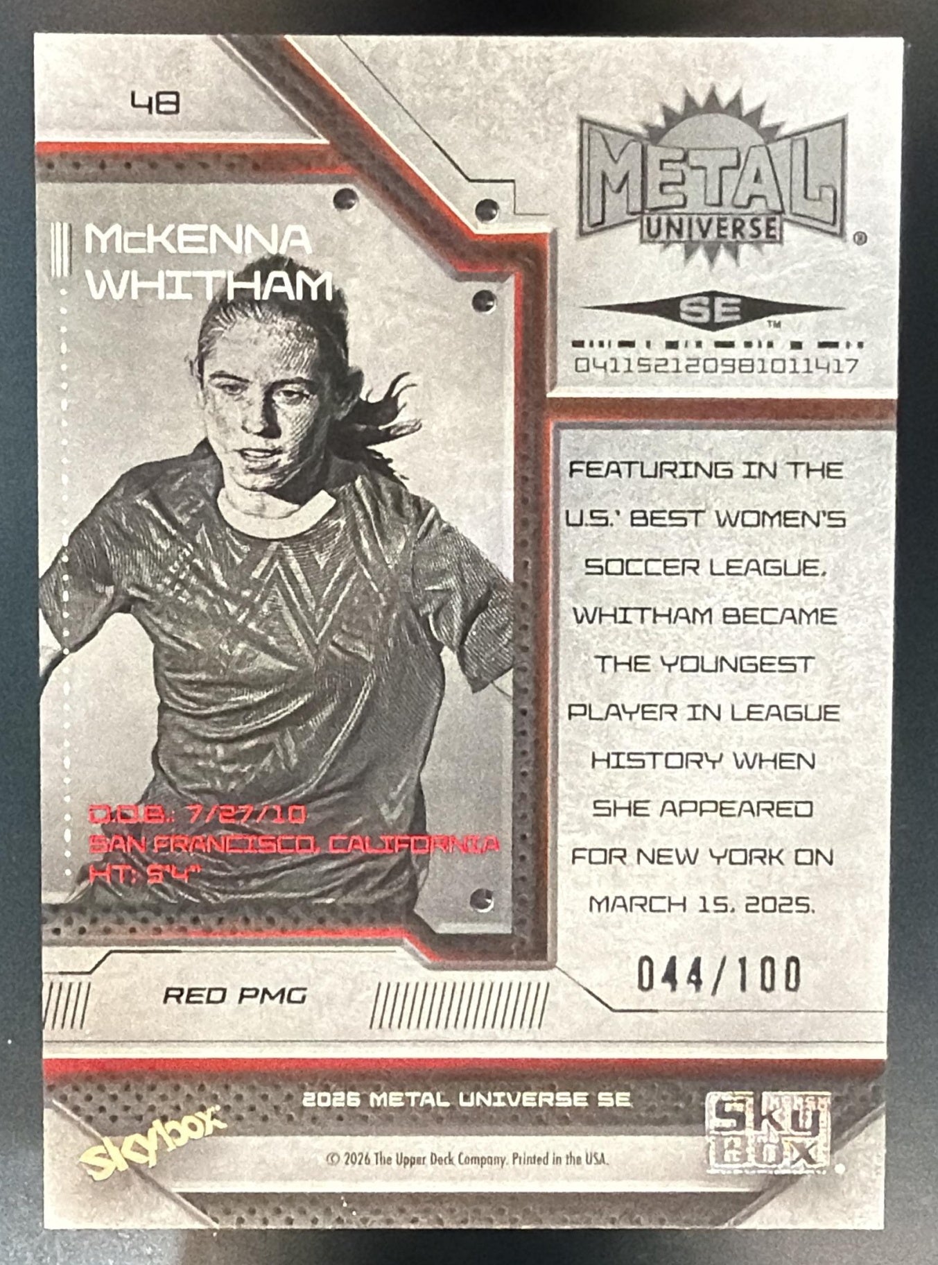 2026 Skybox Metal Universe SE McKenna Whitham #48 Precious Gems Red 44/100 — back