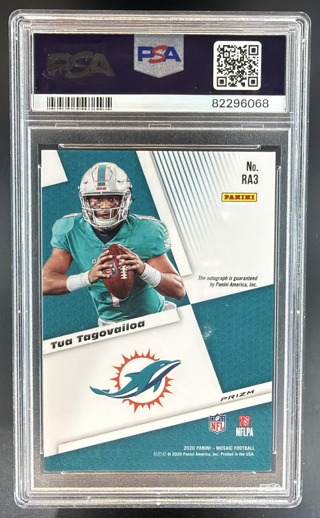 2020 Mosaic Tua Tagovailoa Rookie Auto Choice Prizm Fusion Red RC PSA AUTH — back