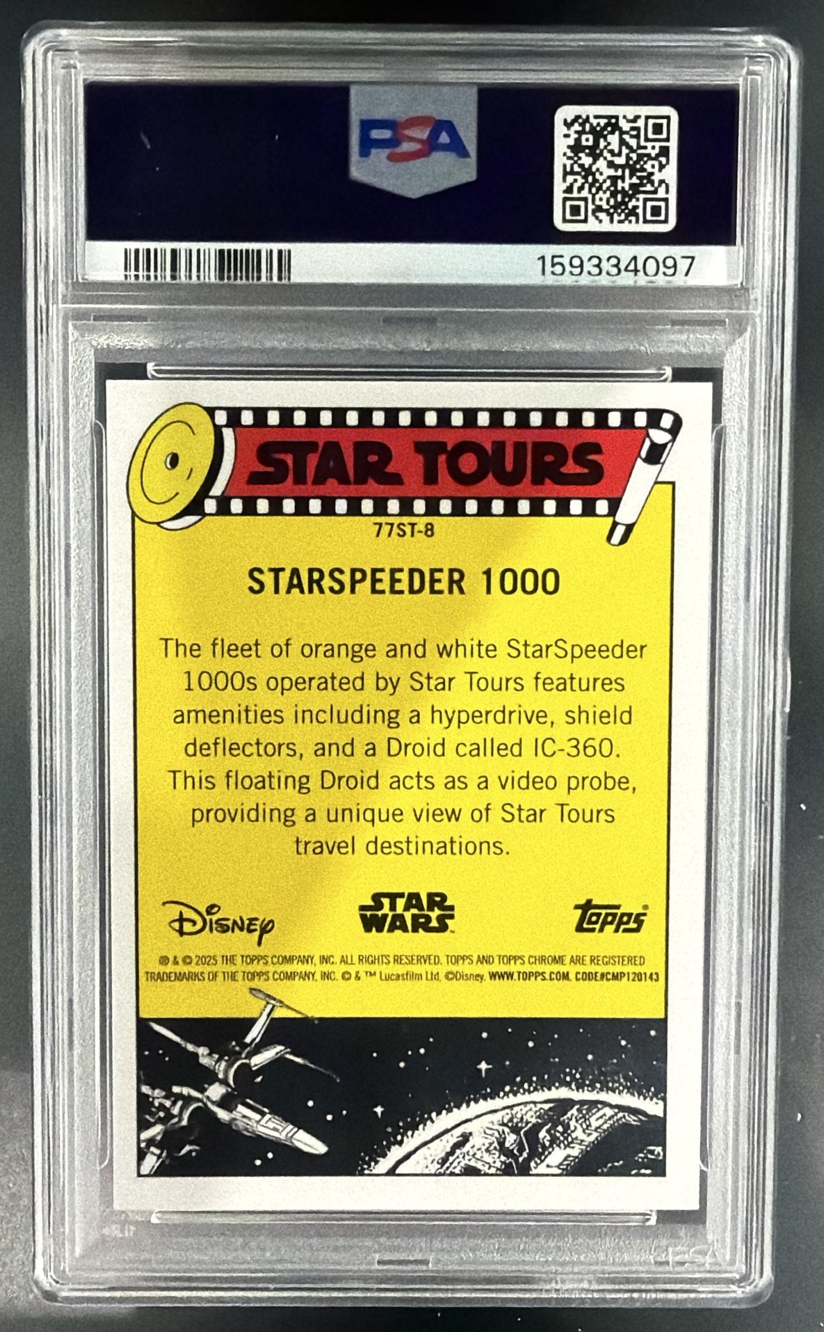 2025 Topps Disneyland 70th StarSpeeder 1000 Star Tours Red Refractor /5 PSA 9 — back