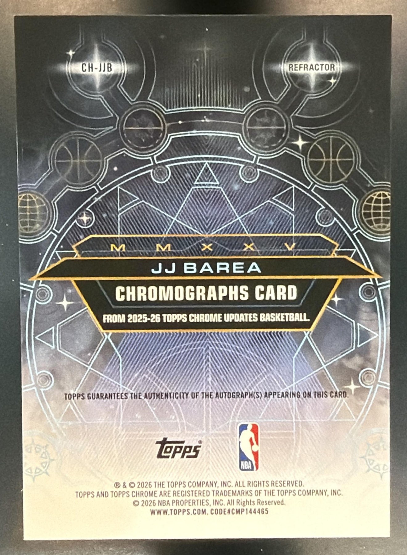 2025-26 Topps Chrome Update JJ Barea #CH-JJB Chromographs Auto Mavericks — back