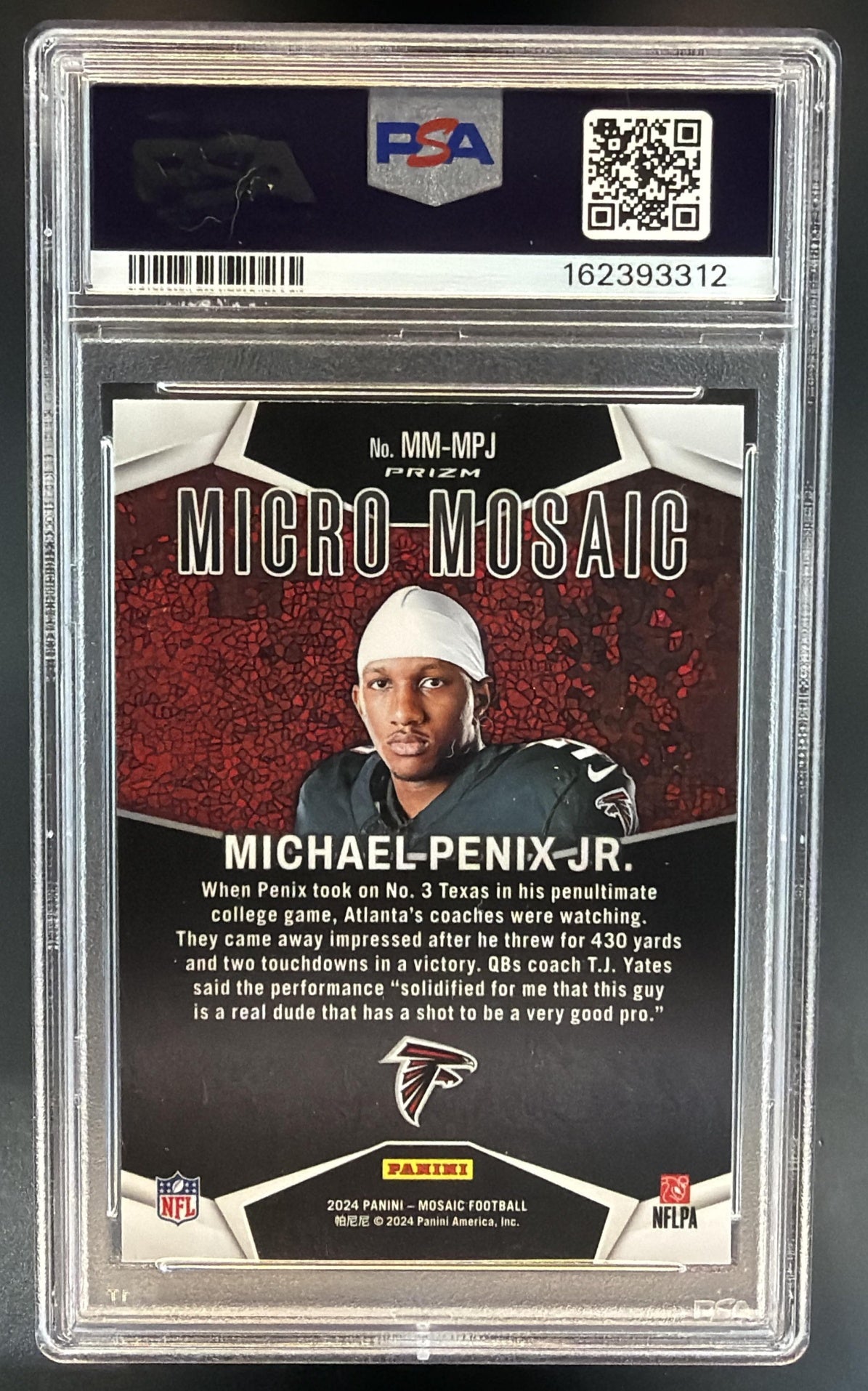 2024 Panini Mosaic Michael Penix Jr. #MM-MPJ Micro Mosaic RC Falcons PSA 8 — back