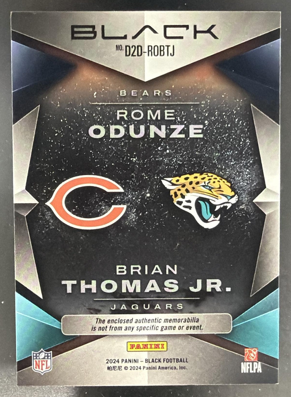 2024 Panini Black Rome Odunze Brian Thomas Jr. Dusk 2 Dawn /199 MEM RC — back