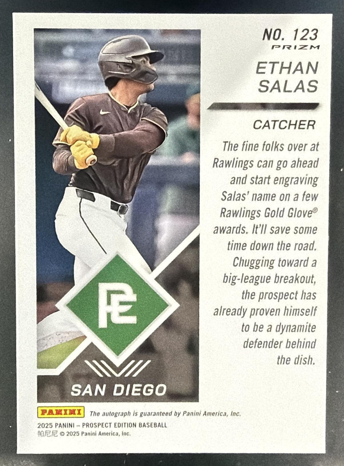 2025 Panini Prospect Edition Ethan Salas #123 Holo Ticket Signatures Auto Padres — back