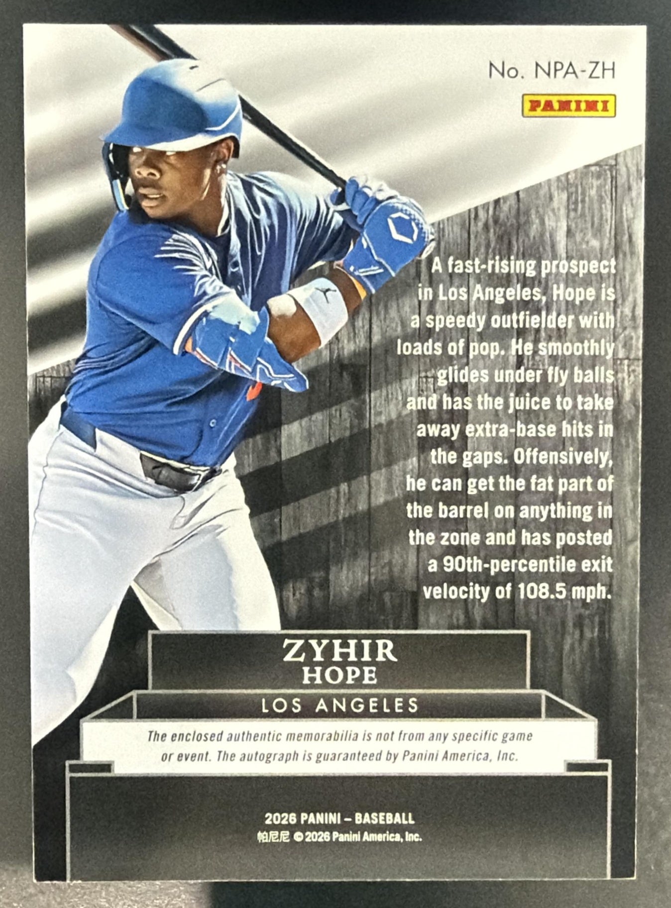 2026 Panini Immaculate Collection Zyhir Hope #NPA-ZH Noir Patch Auto /99 MEM RC — back