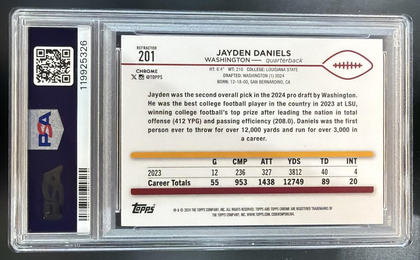 2024 Topps Chrome Jayden Daniels #201 Refractor RC Commanders PSA 9 — back