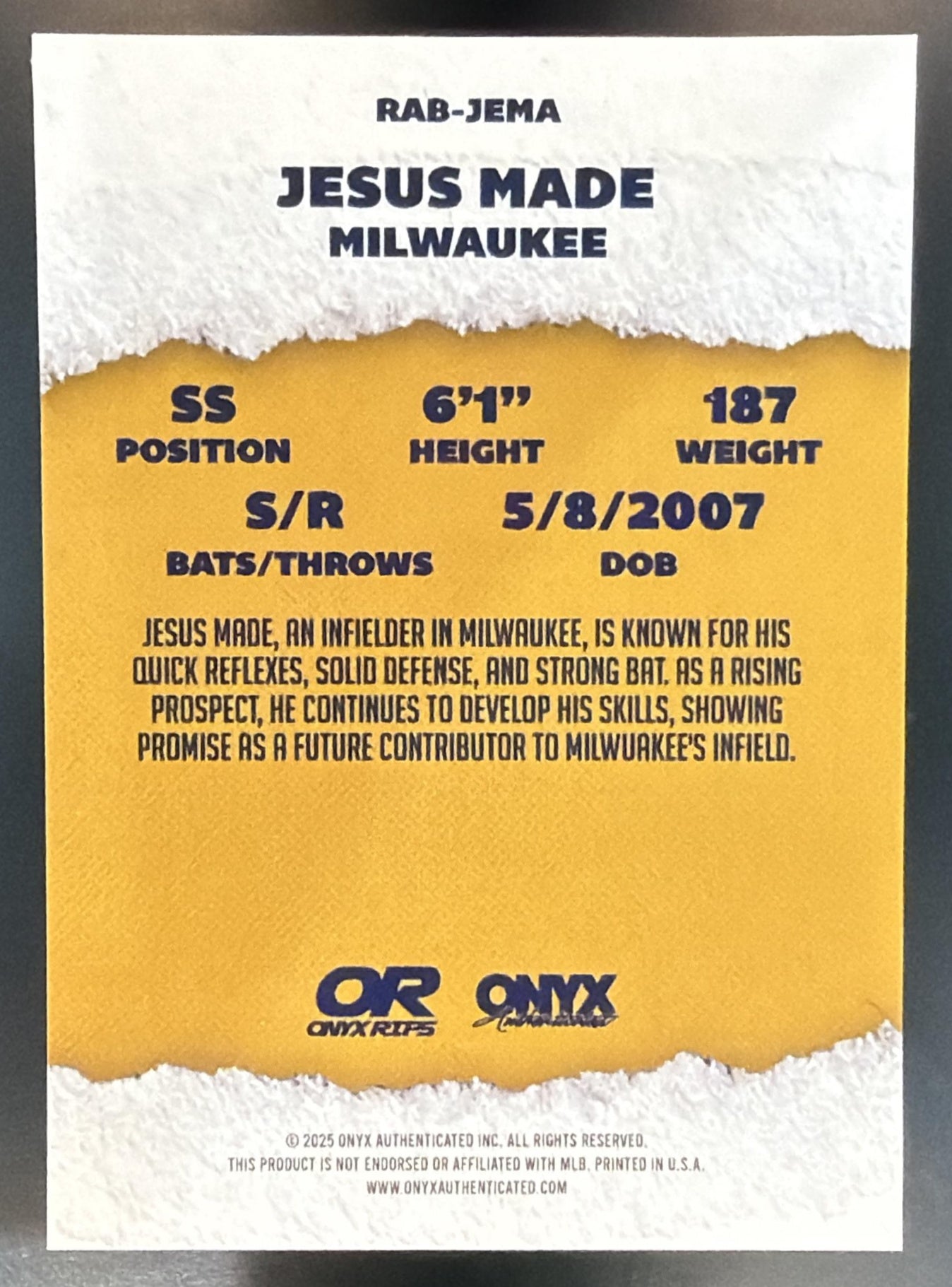2025 Onyx Jesus Made On Card Auto — back