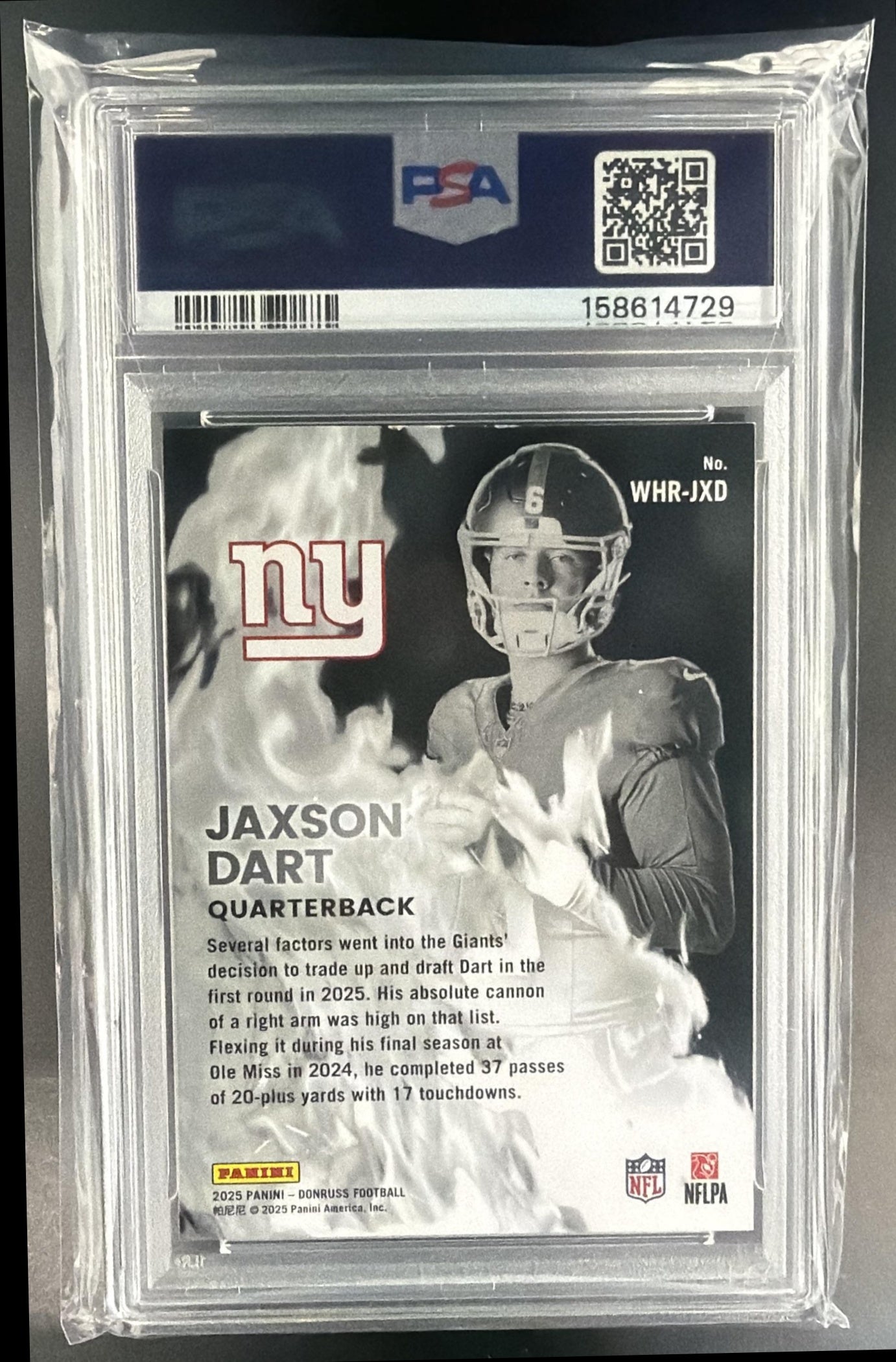 2025 Panini Donruss Jaxson Dart #WHR-JXD White Hot Rookies RC Giants PSA 9 — back