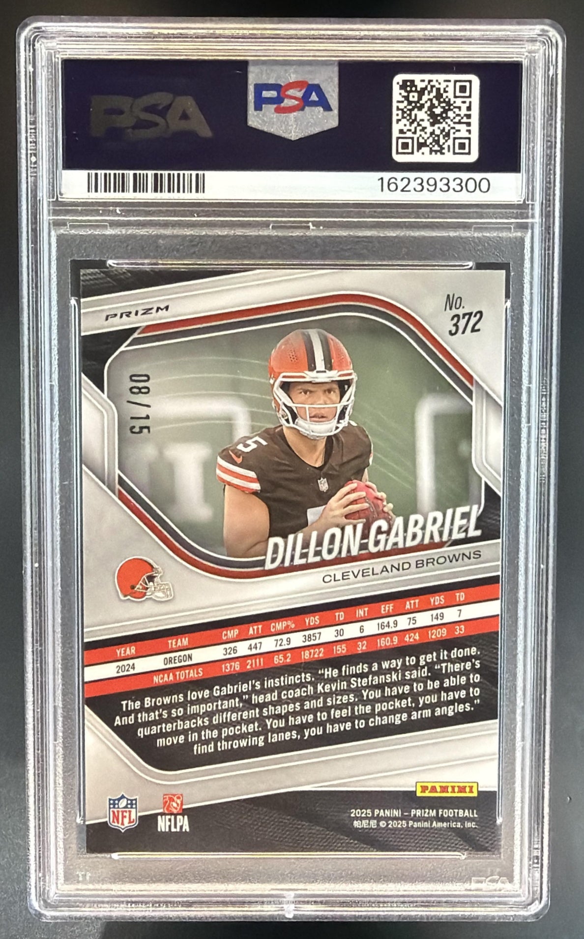 2025 Panini Prizm Dillon Gabriel #372 Choice Cherry Blossom /15 RC PSA 10 — back