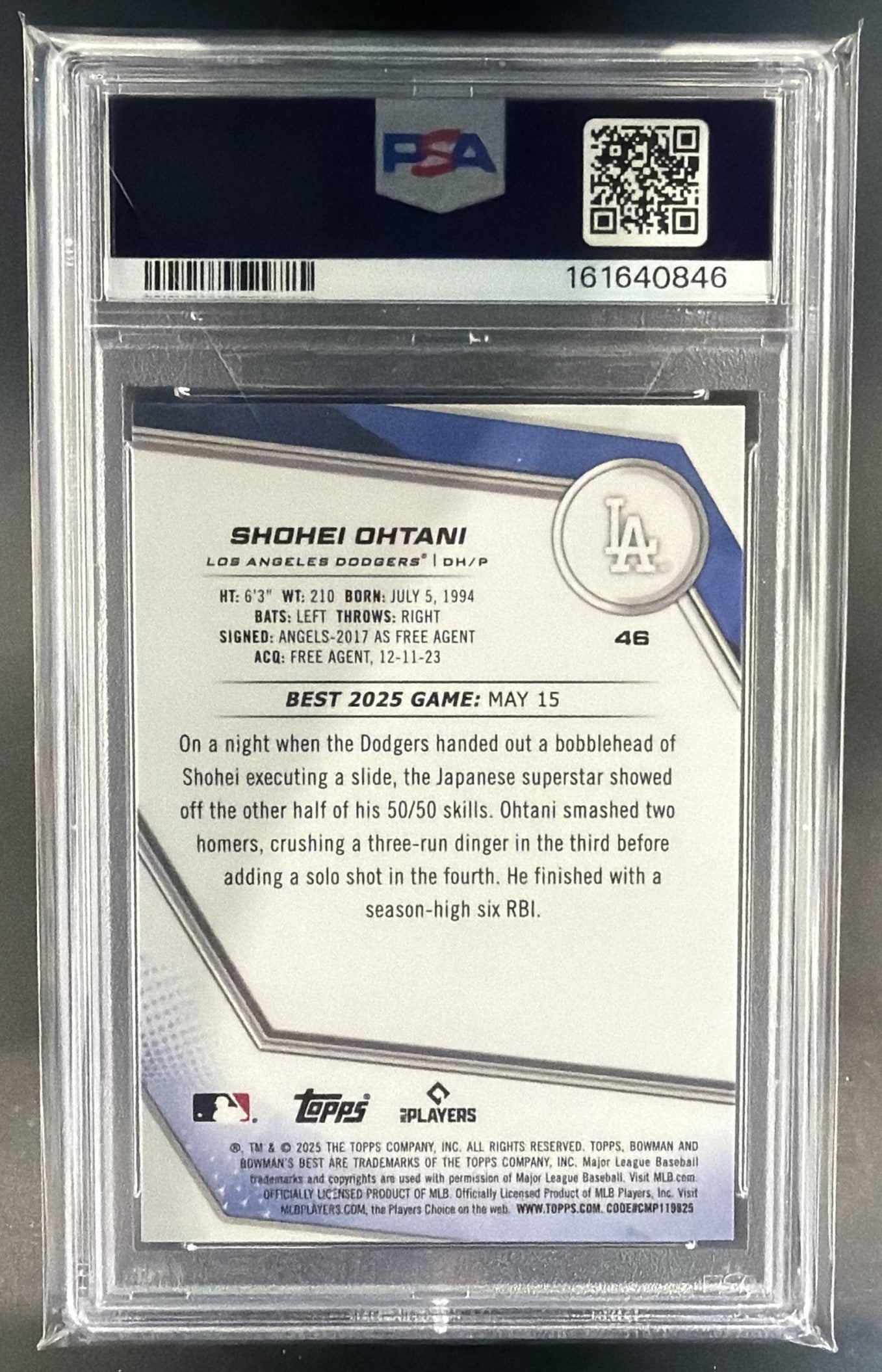 2025 Bowman's Best Shohei Ohtani #46 Wave Refractor Dodgers PSA 8 — back