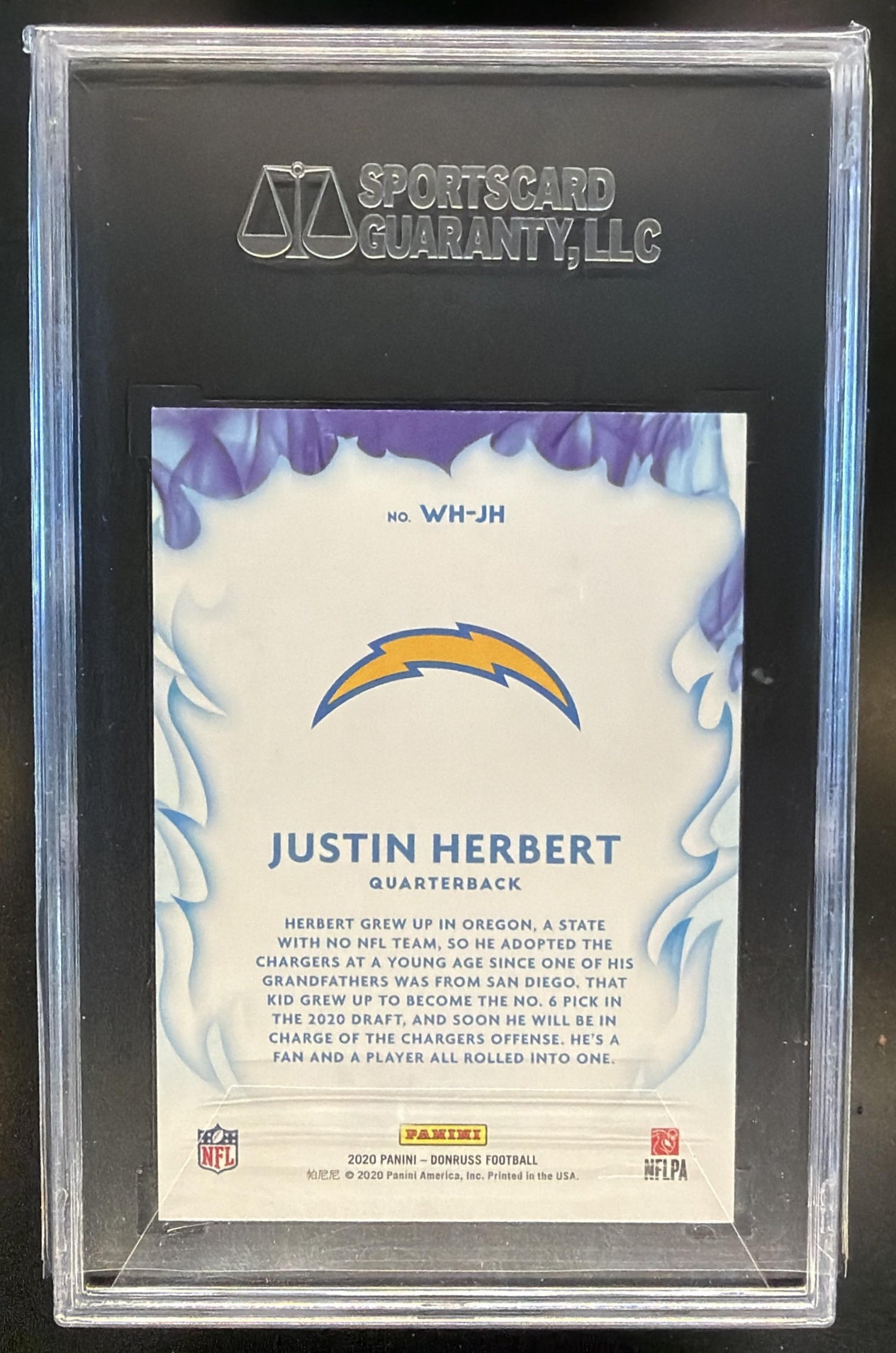 2020 Panini Donruss Justin Herbert #WH-JH White Hot Rookies RC Chargers SGC 9 — back