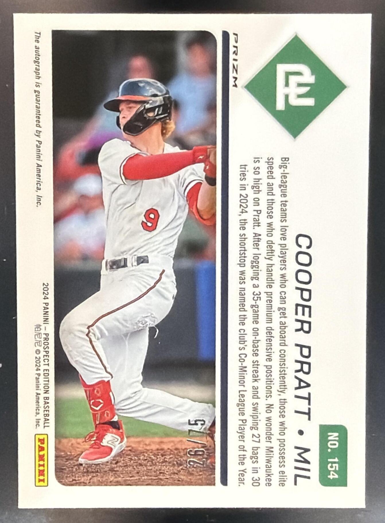 2024 Prospect Edition Cooper Pratt Holo Ticket Signatures Blue Wave /75 Auto — back