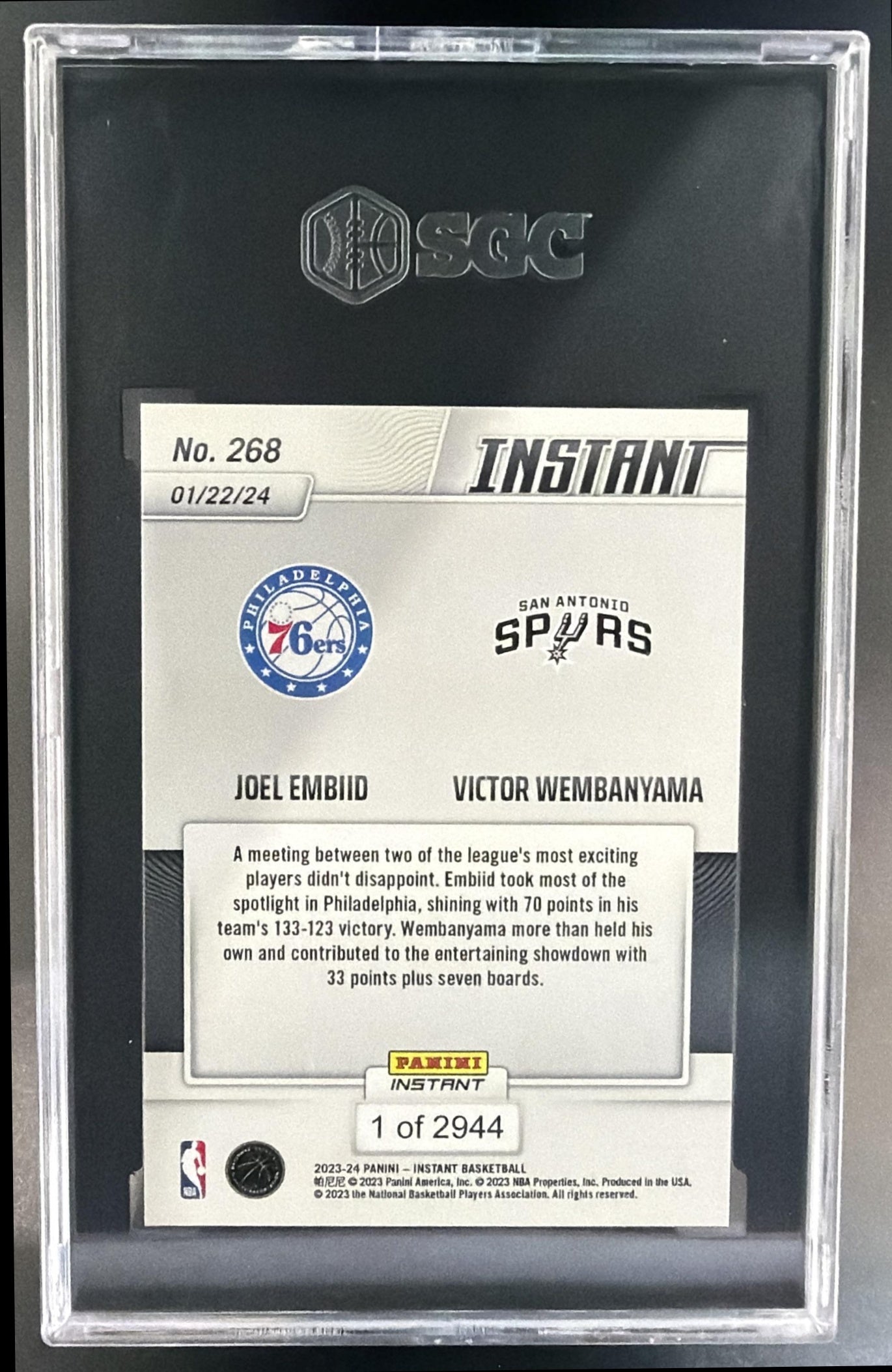 2023 Panini Instant NBA Joel Embiid Victor Wembanyama #268 SGC 9.5 — back