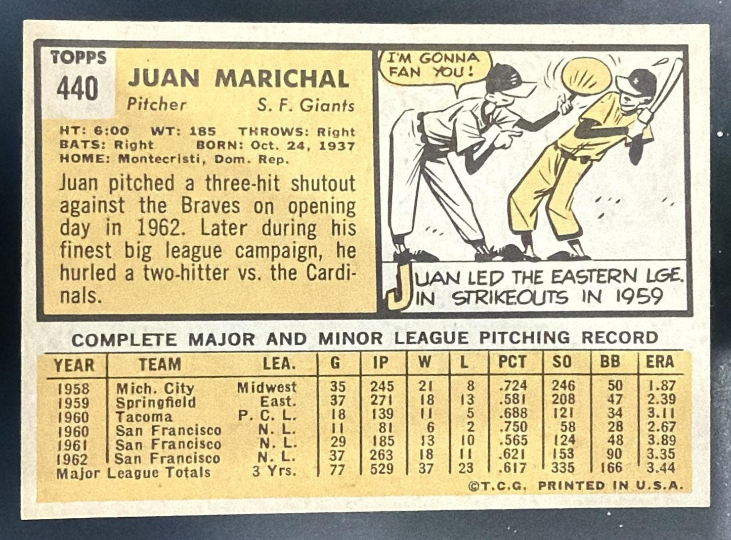 1963 Topps Juan Marichal #440 Giants — back