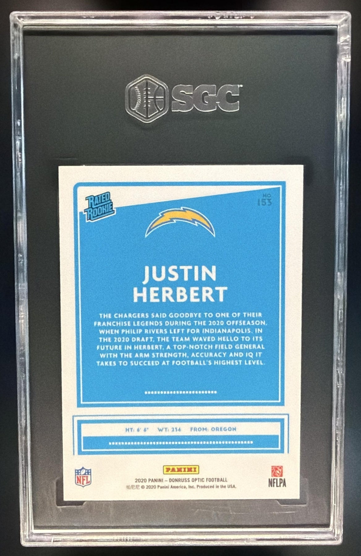 2020 Panini Donruss Optic Justin Herbert #153 RC Chargers SGC 10