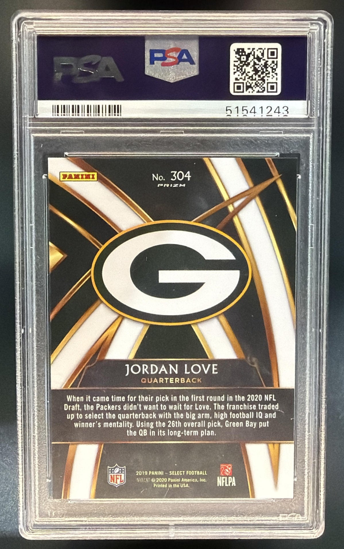 2019 Panini Select Jordan Love #304 2020 XRC Prizm Redemption Packers PSA 9 — back