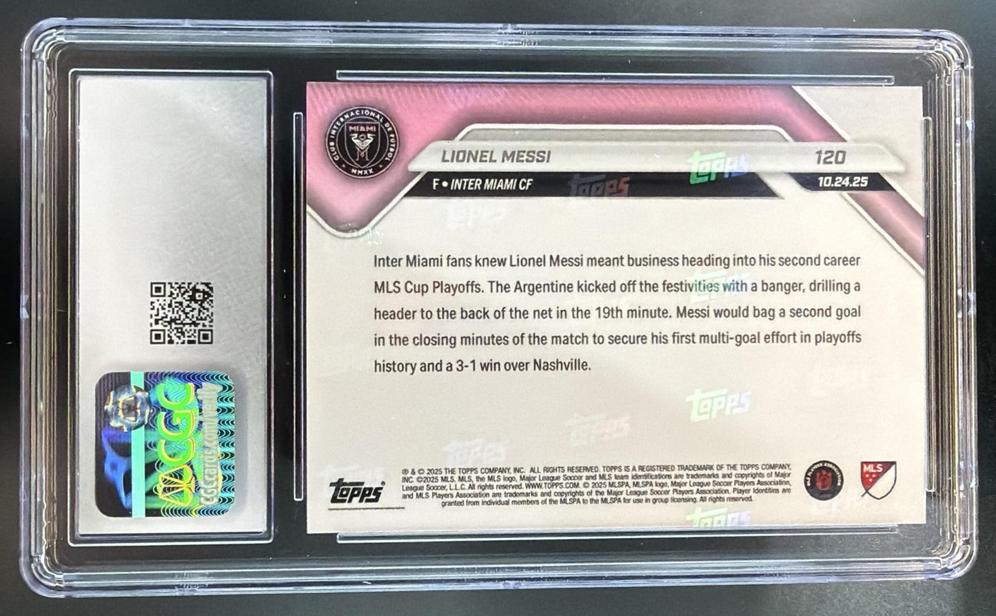 2025 Topps Now MLS Lionel Messi #120 Inter CGC 10 — back