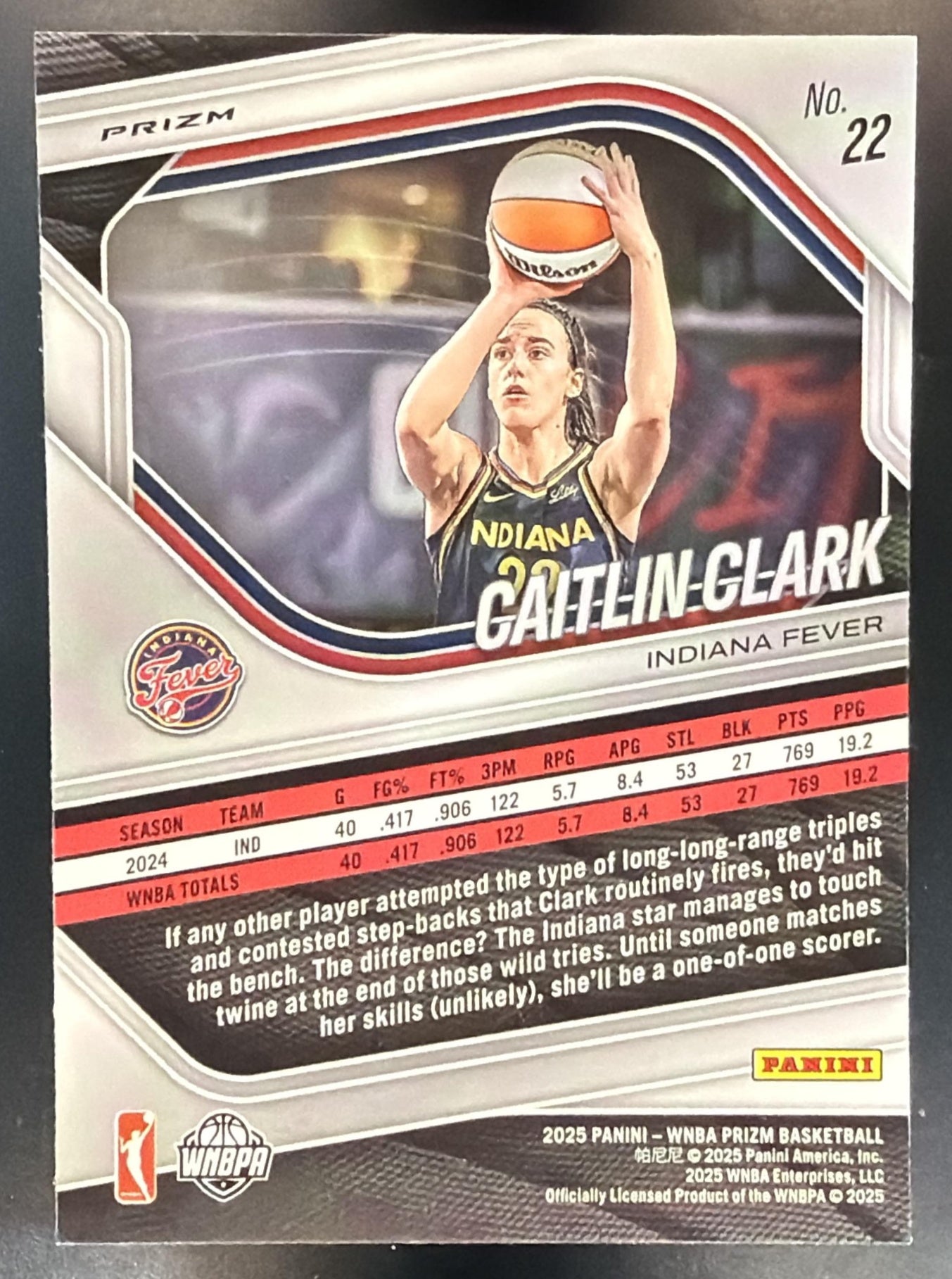 2025 Panini WNBA Prizm Caitlin Clark #22 White Seismic Fever — back