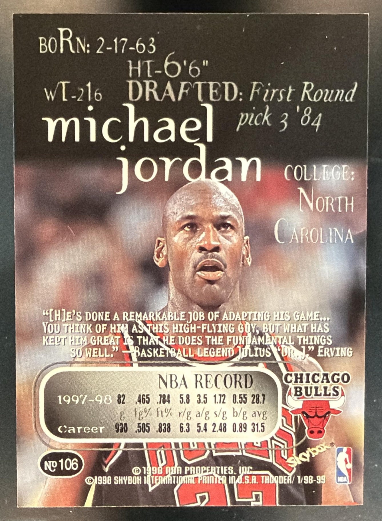 1998-99 Skybox x Thunder Michael Jordan #106 Bulls — back