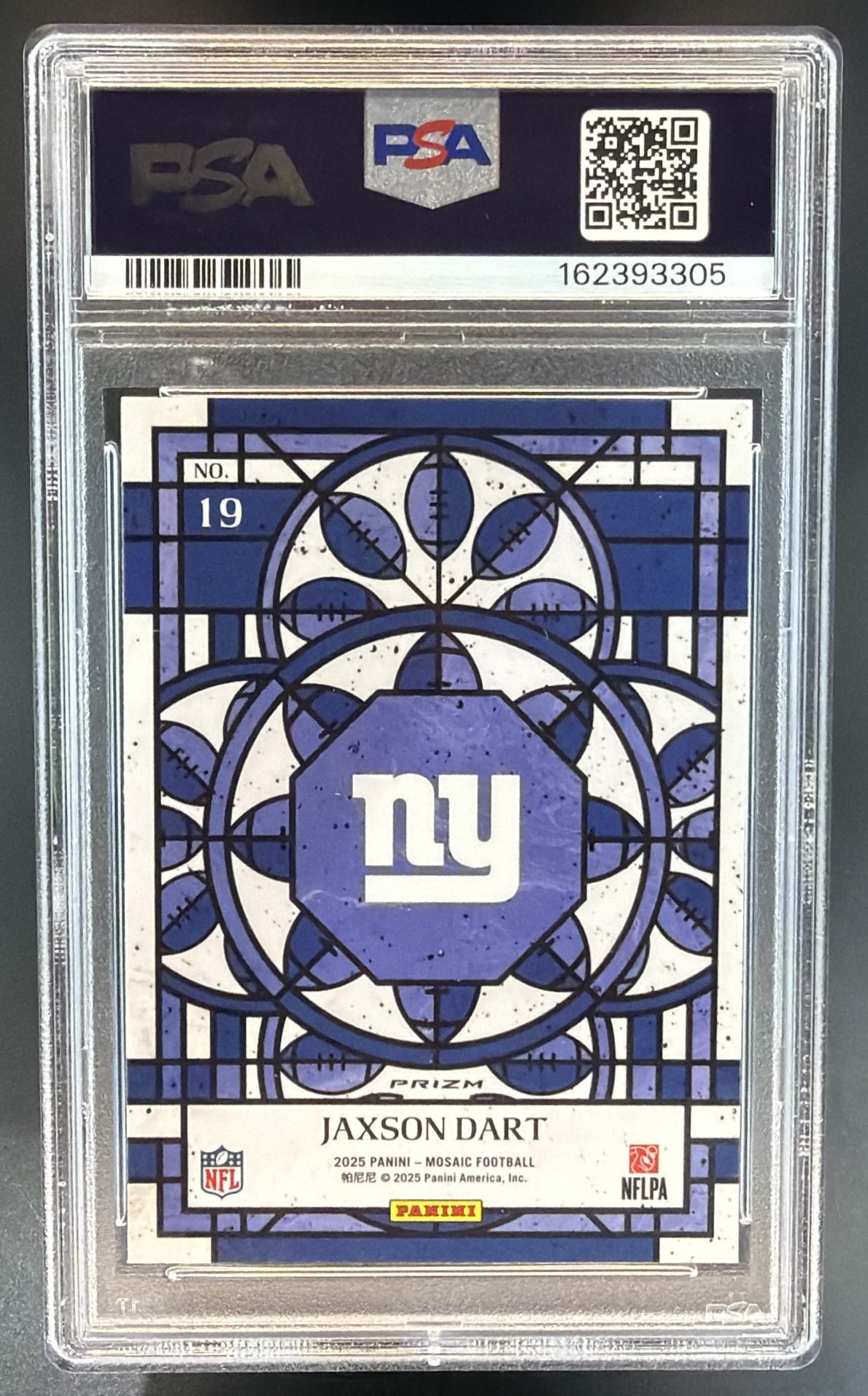 2025 Panini Mosaic Jaxson Dart #19 Stained Glass RC Giants PSA 9 — back