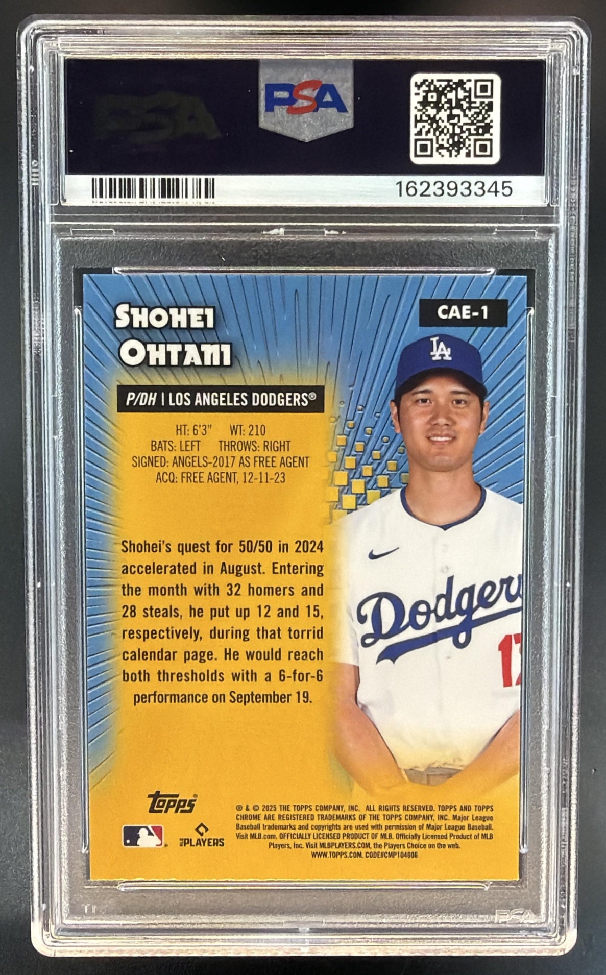 2025 Topps Chrome Shohei Ohtani #CAE-1 All-Etch Dodgers PSA 10 — back