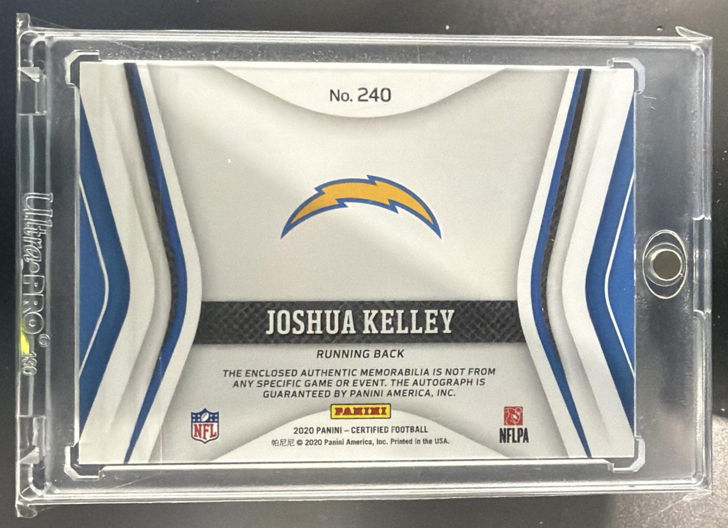 2020 Certified Joshua Kelley Freshman Fabric Mirror Signatures Red /249 RC Auto — back