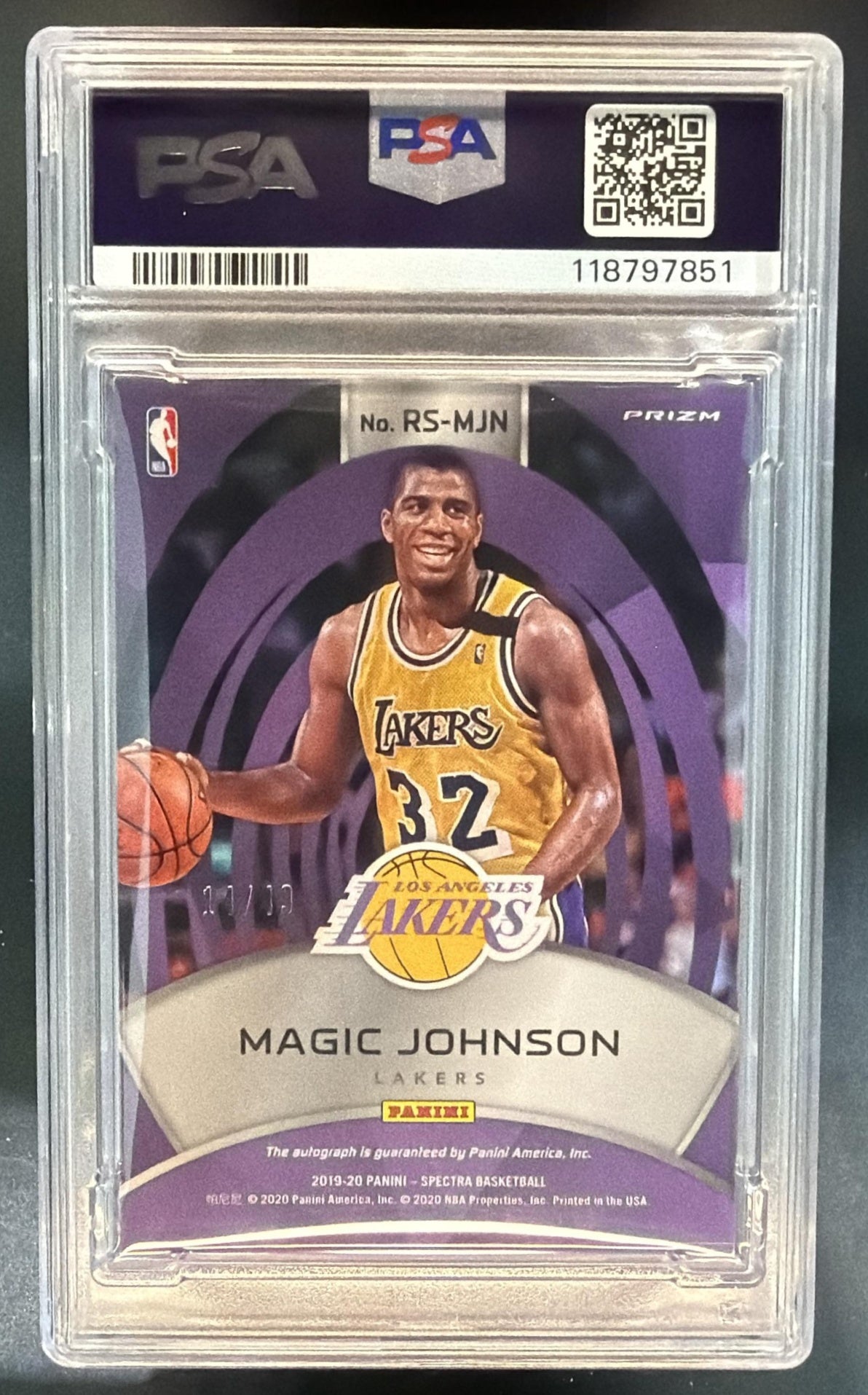 2019 Panini Spectra Magic Johnson #RS-MJN Radiant Signatures /49 Auto PSA 8 — back