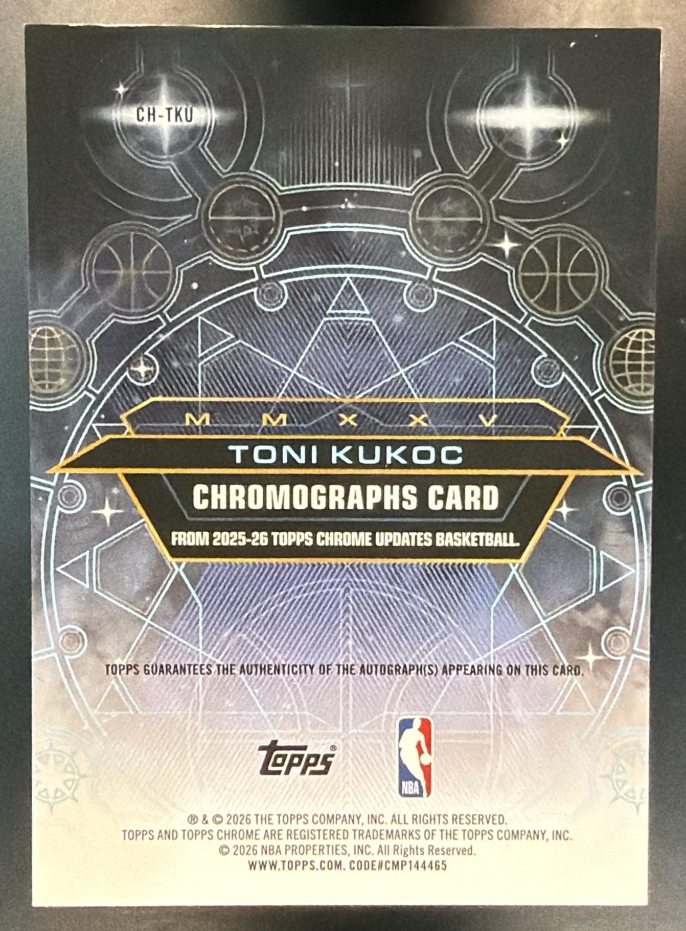 2025-26 Topps Chrome Update Toni Kukoc #CH-TKU Chromographs Auto Bulls — back
