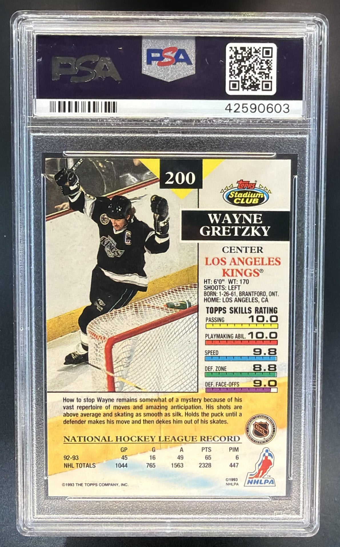 1993-94 Topps Stadium Club Wayne Gretzky #200 Members Only Kings PSA 9 — back
