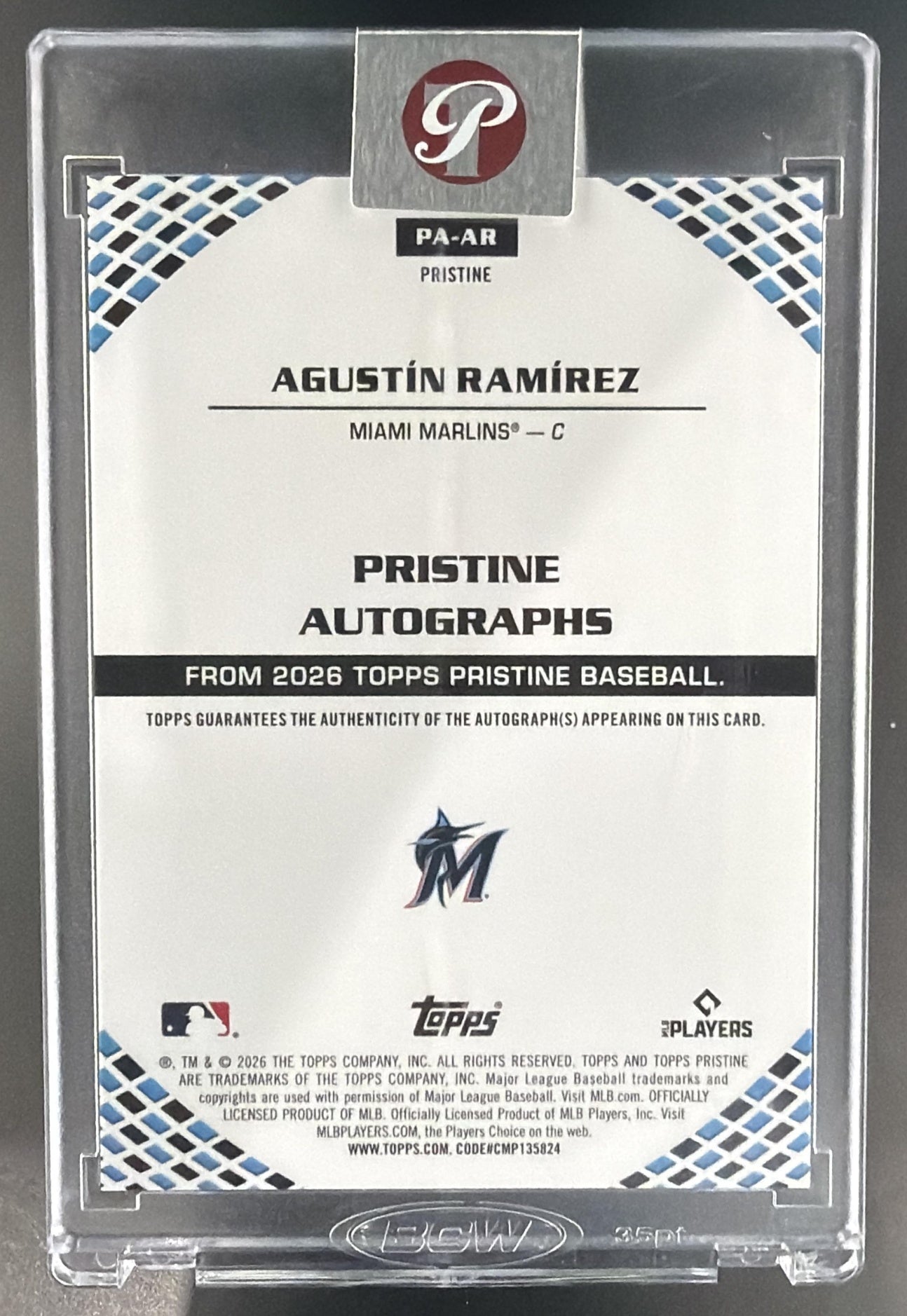 2026 Topps Pristine Agustin Ramirez #PA-AR Auto Green Refractor /150 Marlins — back