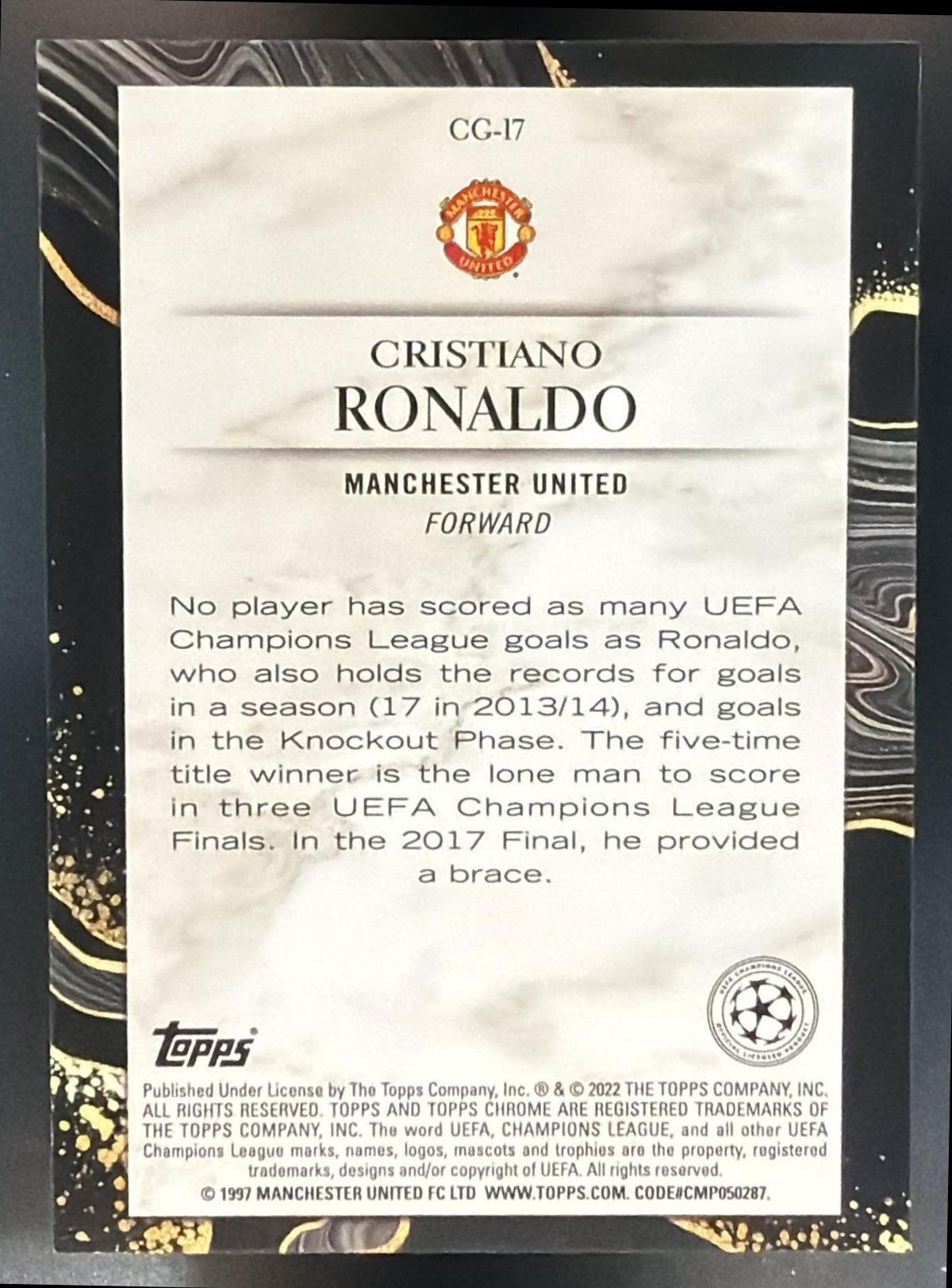2021 Topps Chrome UEFA Champions League Cristiano Ronaldo #CG-17 Chasing Glory — back