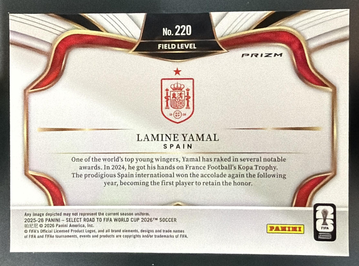 2025 Panini Select Road to FIFA World Cup Lamine Yamal Field Level Purple Mojo — back