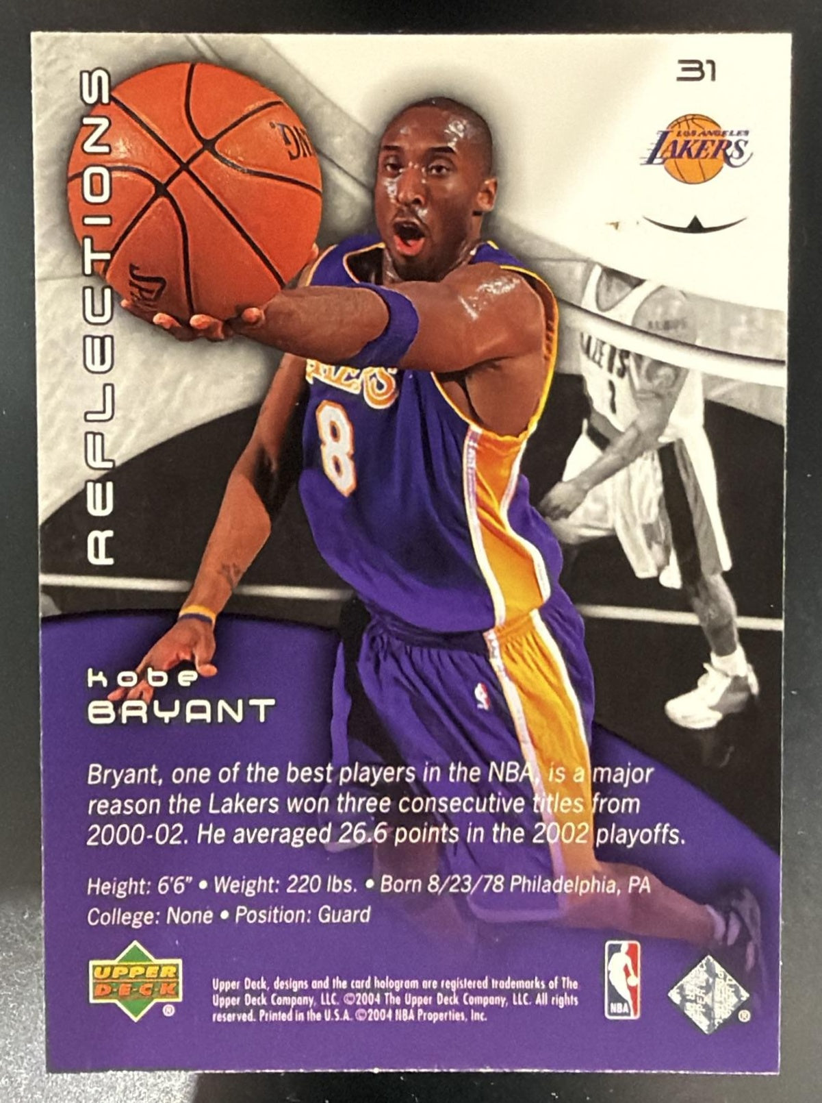 2003-04 Upper Deck Triple Dimensions Kobe Bryant #31 Reflections Lakers — back