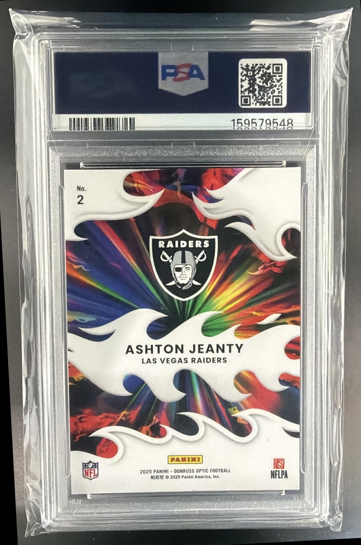 2025 Panini Donruss Optic Ashton Jeanty #2 Light It Up RC Raiders PSA 9 — back