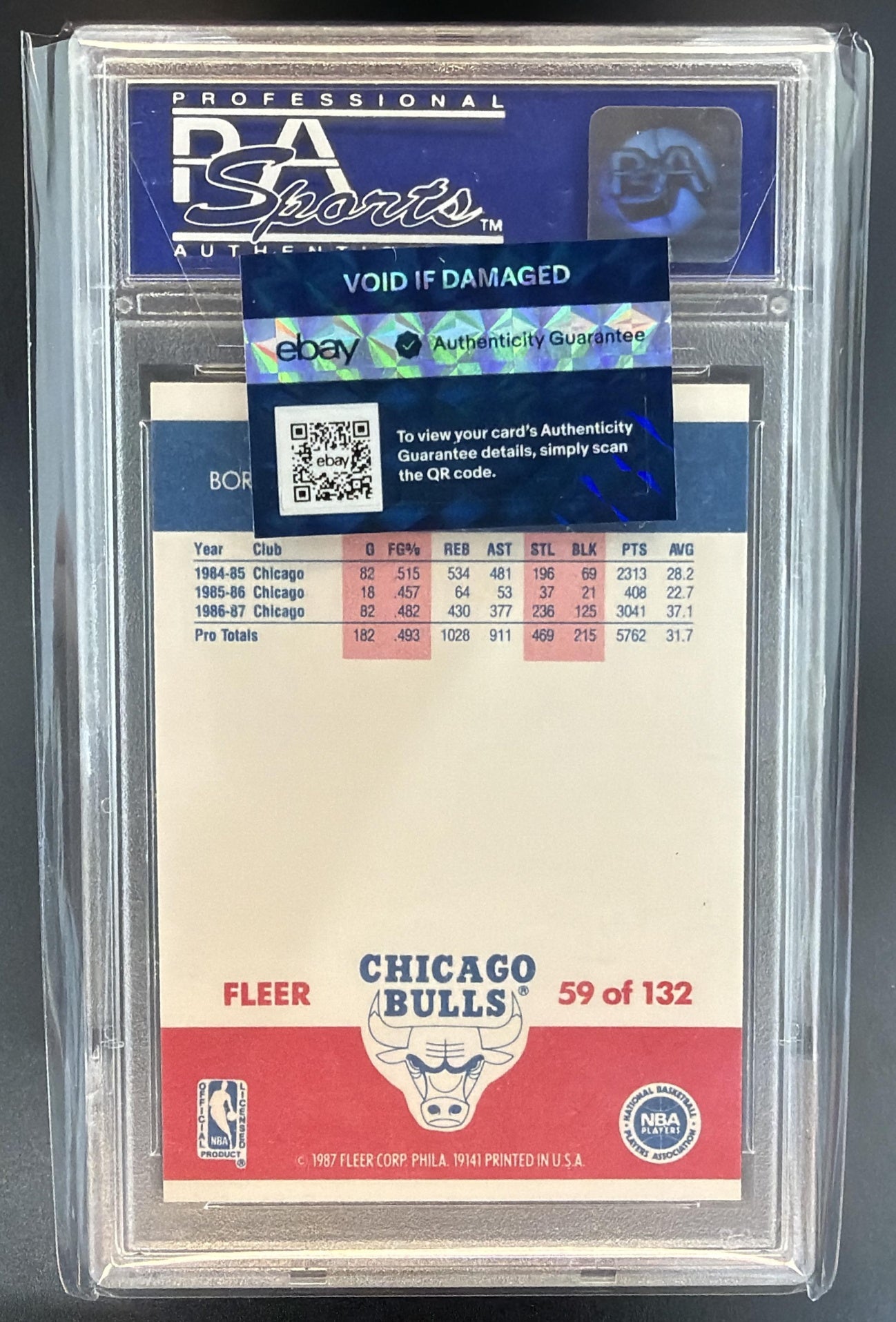 1987-88 Fleer Michael Jordan #59 Bulls PSA 9 — back