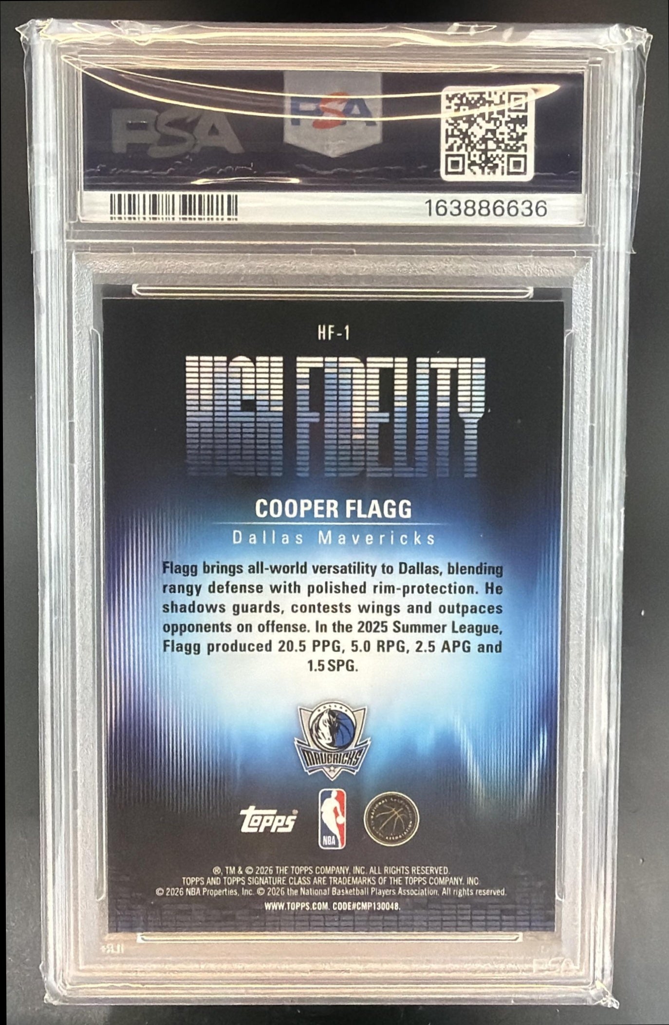 2025 Topps Signature Class Cooper Flagg #HF-1 High Fidelity RC PSA 10 — back