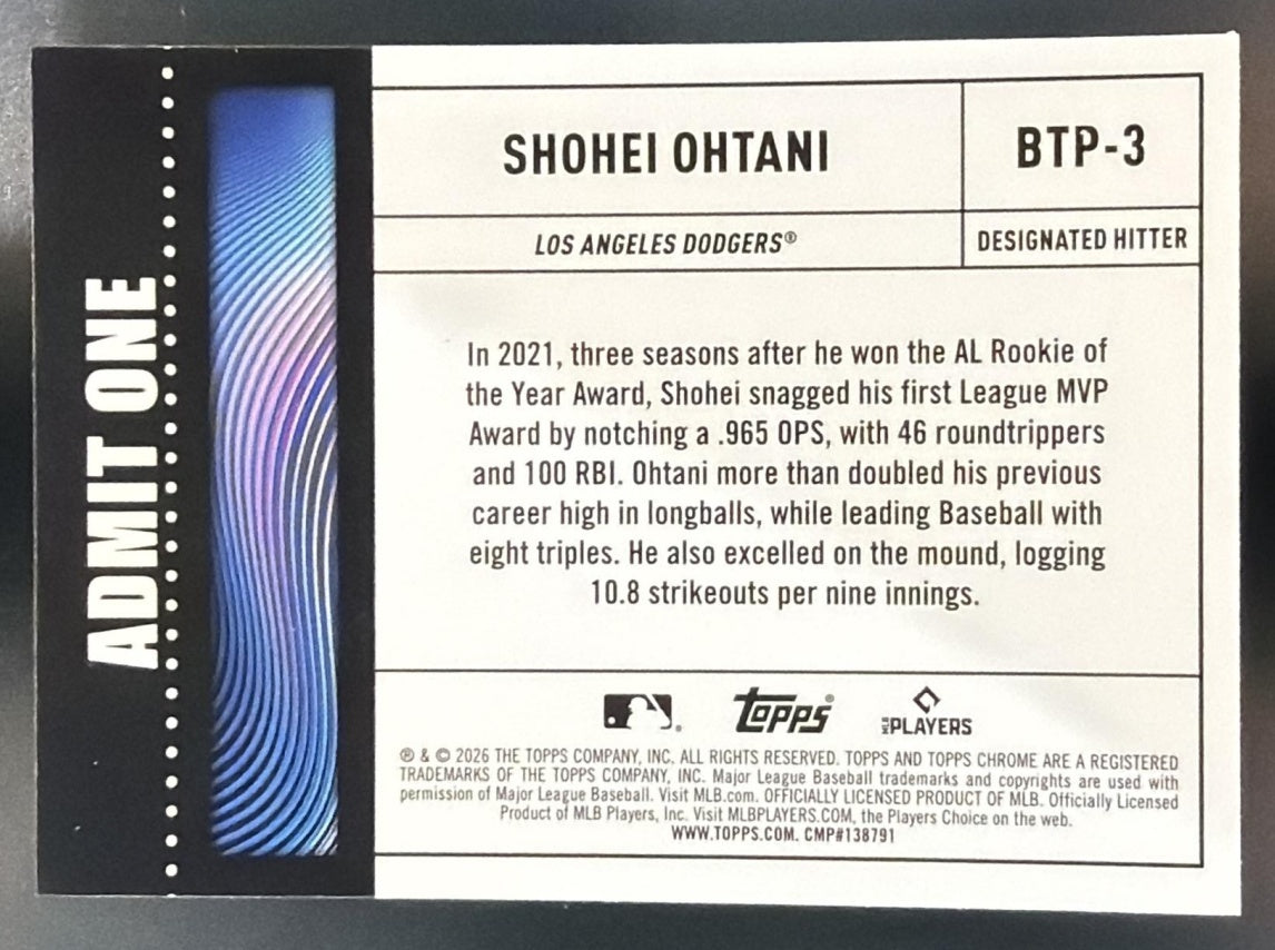 2026 Topps Chrome Shohei Ohtani #BTP-3 Big Ticket Players Dodgers — back