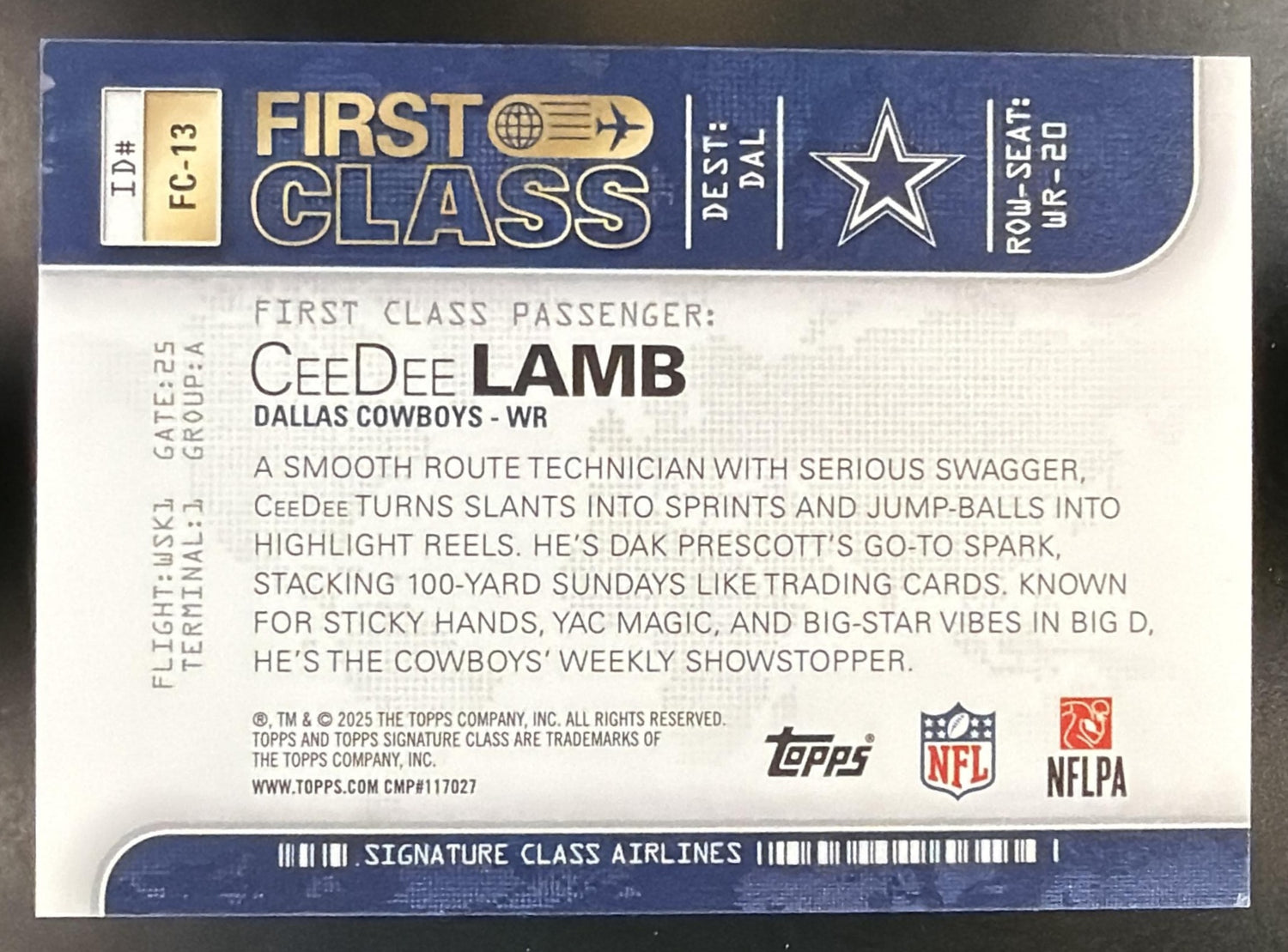 2025 Topps Signature Class CeeDee Lamb #FC-13 First SSP Cowboys — back