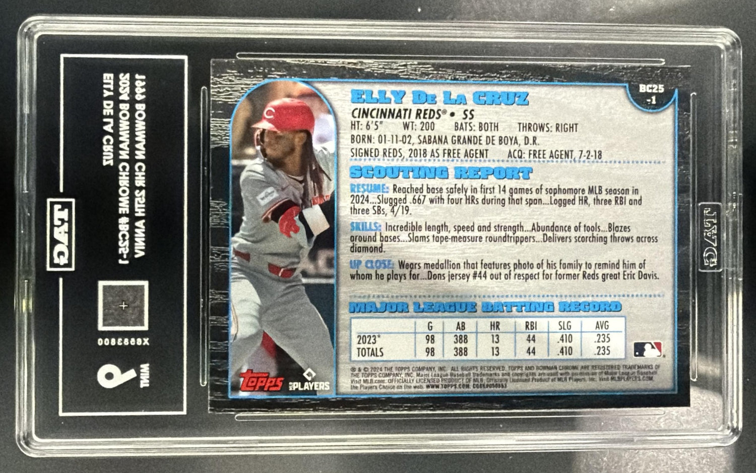 2024 Bowman Chrome Elly De La Cruz #BC25-1 1999 25th Anniversary RC Reds TAG 9 — back