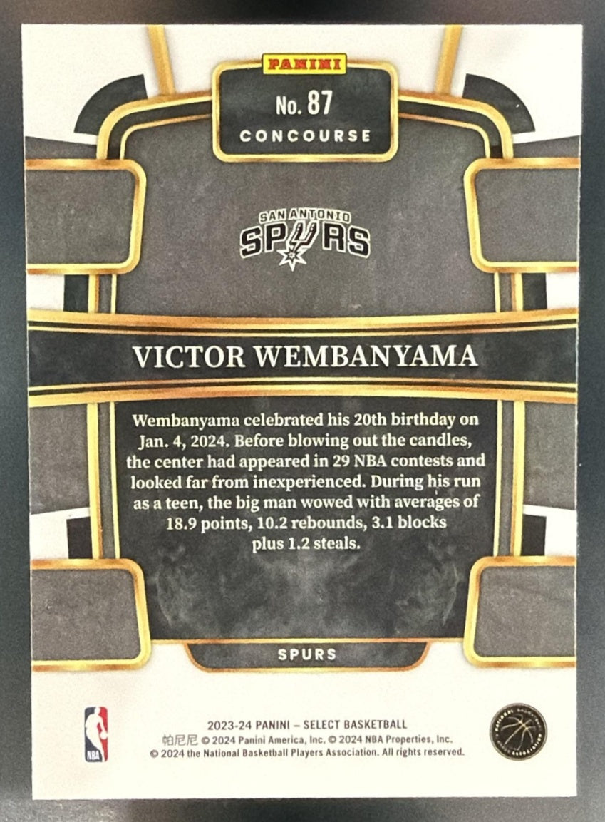 2023-24 Panini Select Victor Wembanyama #87 Blue Retail RC Concourse Spurs — back