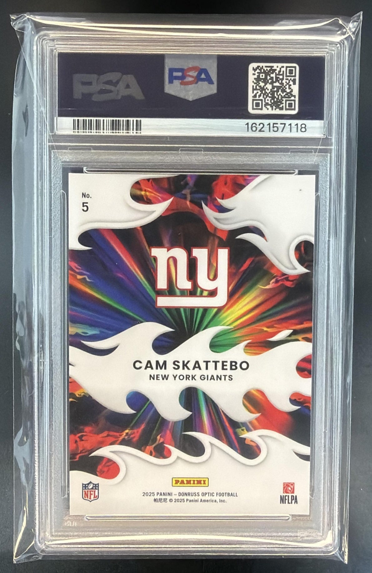 2025 Panini Donruss Optic Cam Skattebo #5 Light It Up RC Giants PSA 10 — back