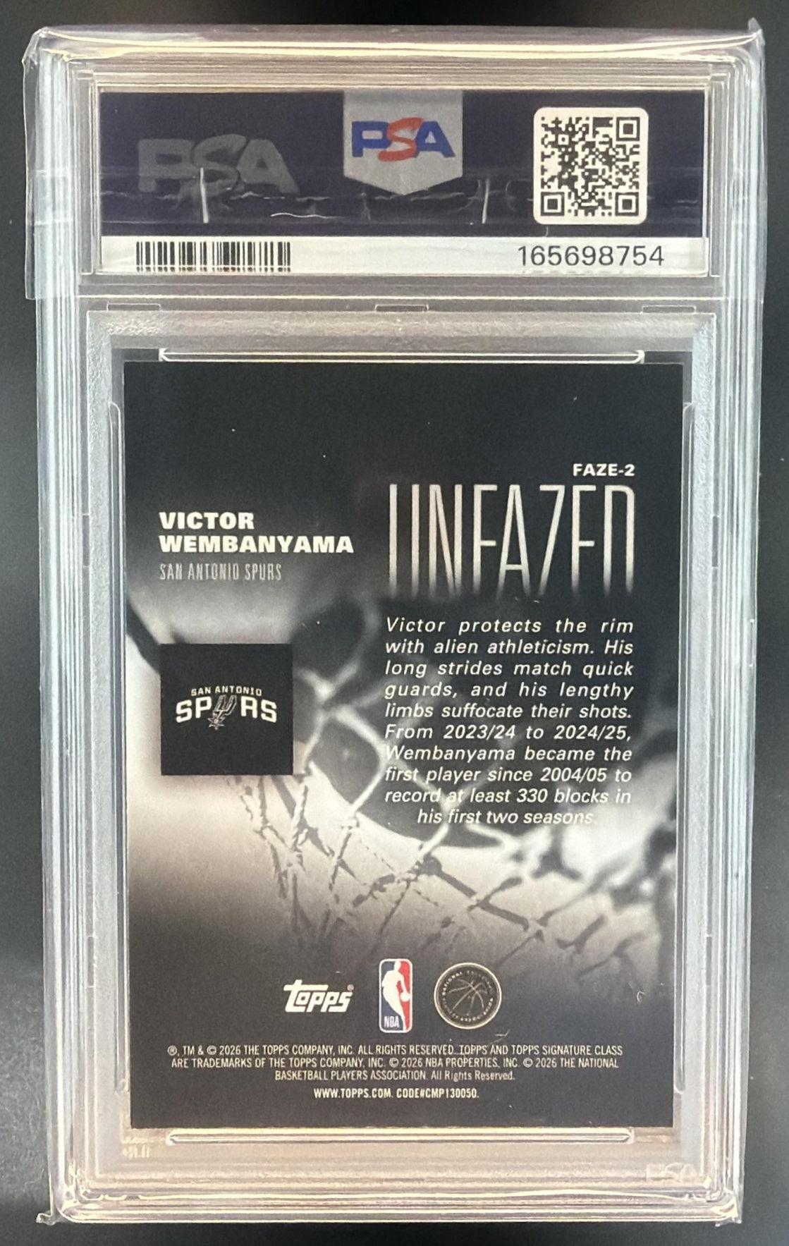 2025-26 Topps Signature Class Victor Wembanyama #FAZE-2 Unfazed Spurs PSA 8 — back