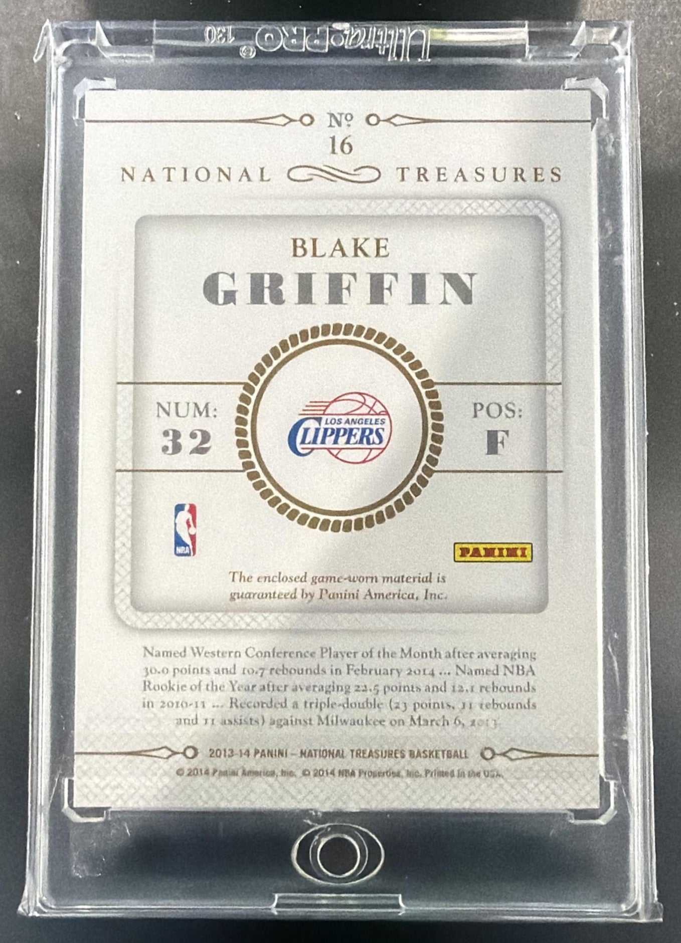 2013-14 Panini National Treasures Blake Griffin #16 NBA Materials 97/99 Clippers — back