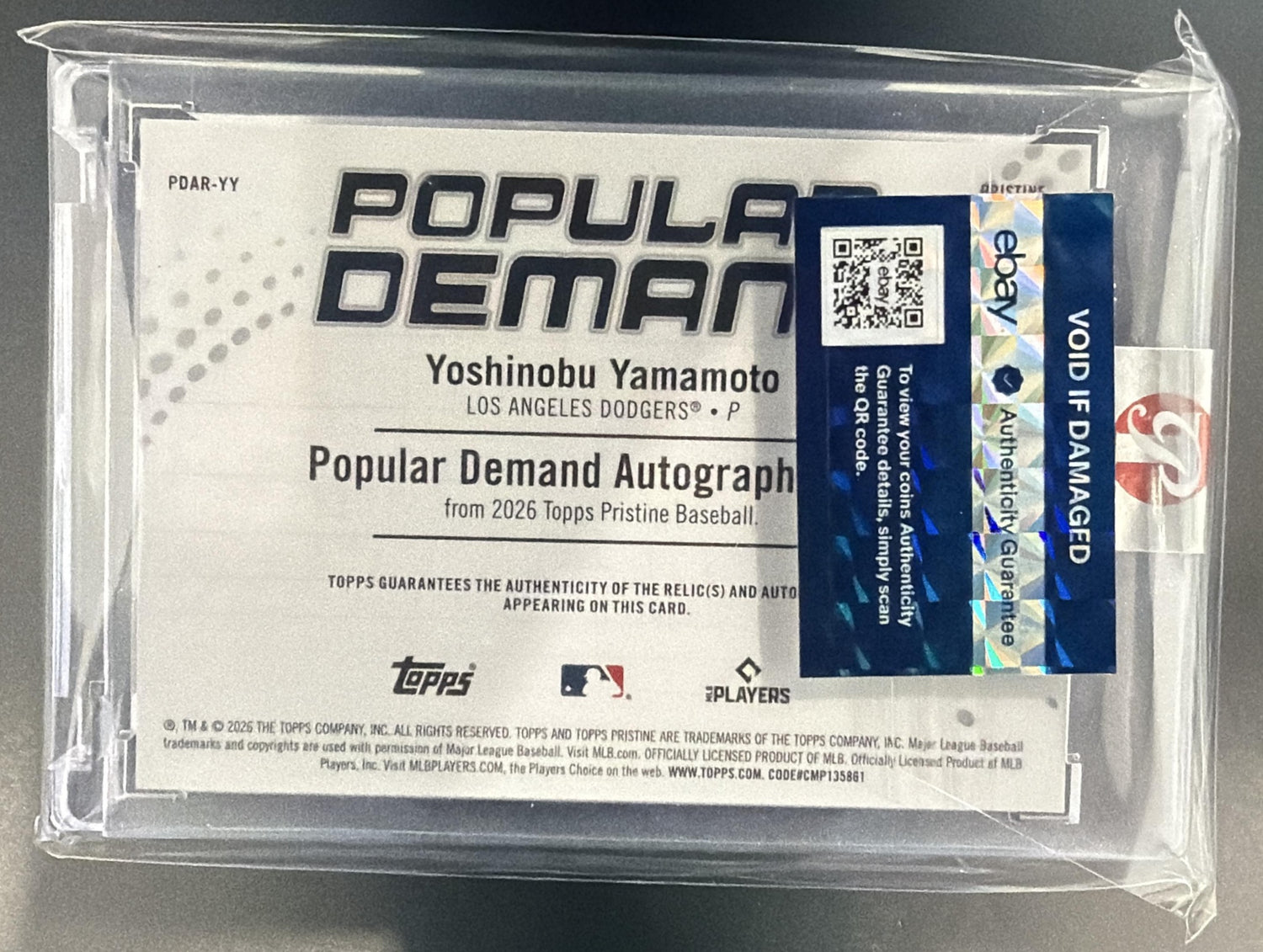 2026 Topps Pristine Yoshinobu Yamamoto Popular Auto Relic Gold Refractor /50 — back