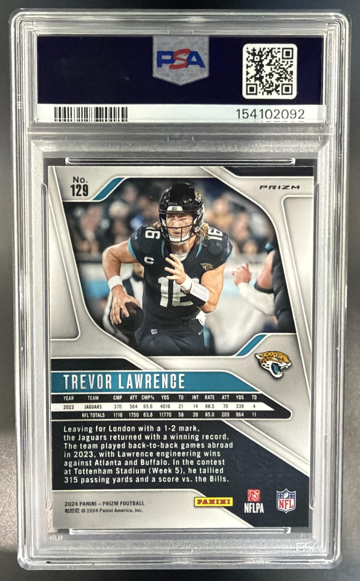 2024 Panini Prizm Trevor Lawrence #129 Red White and Blue Jaguars PSA 9 — back
