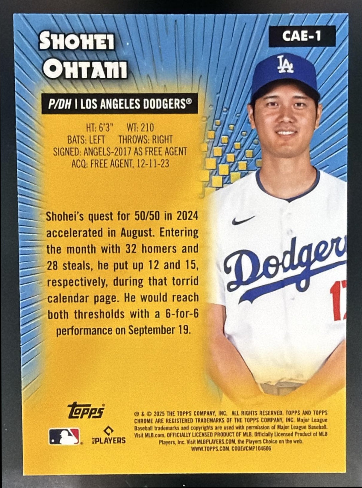 2025 Topps Chrome LogoFractor Shohei Ohtani #CAE-1 All-Etch Dodgers — back