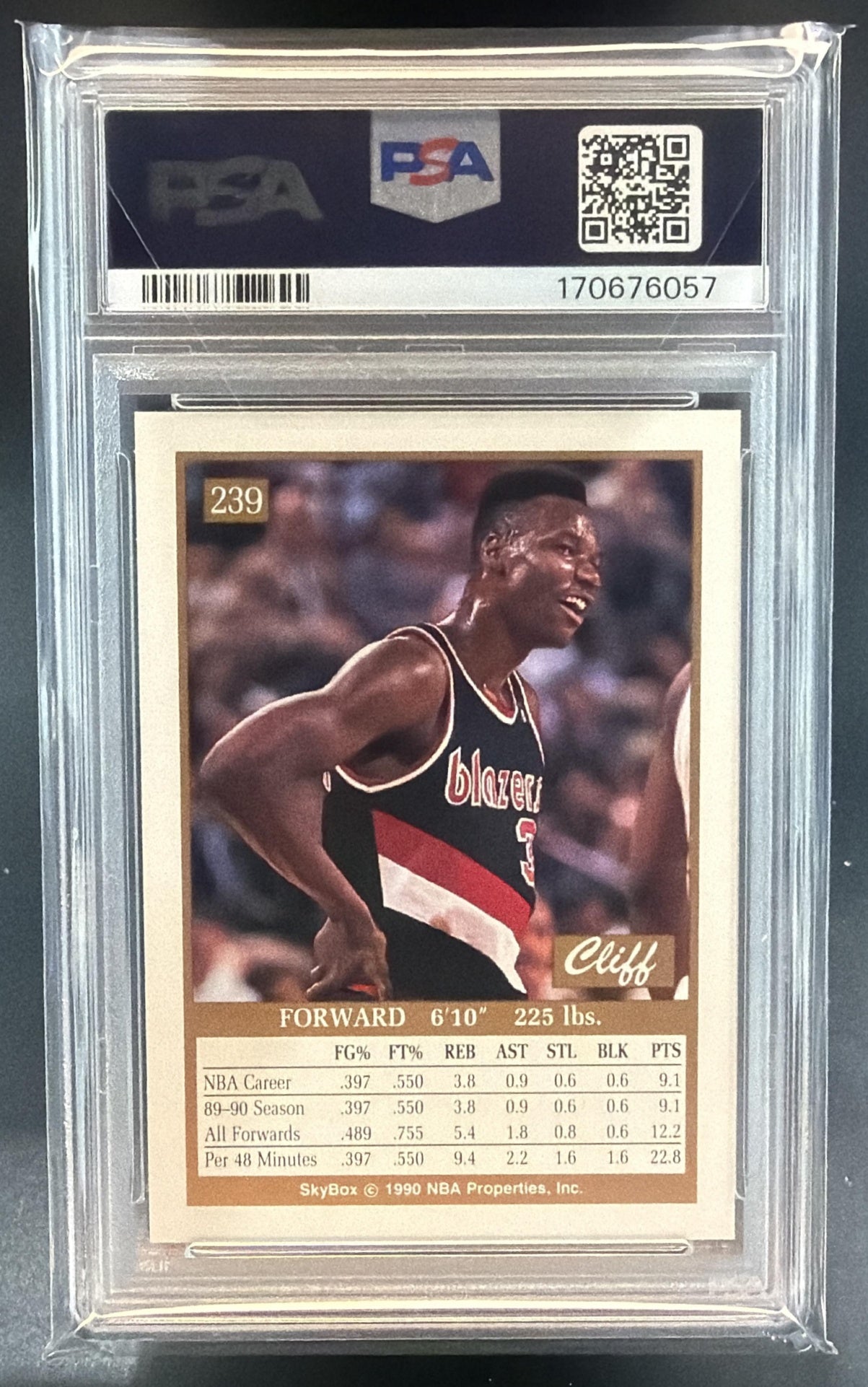 1990-91 Skybox Cliff Robinson #239 RC Trail Blazers PSA 9 — back