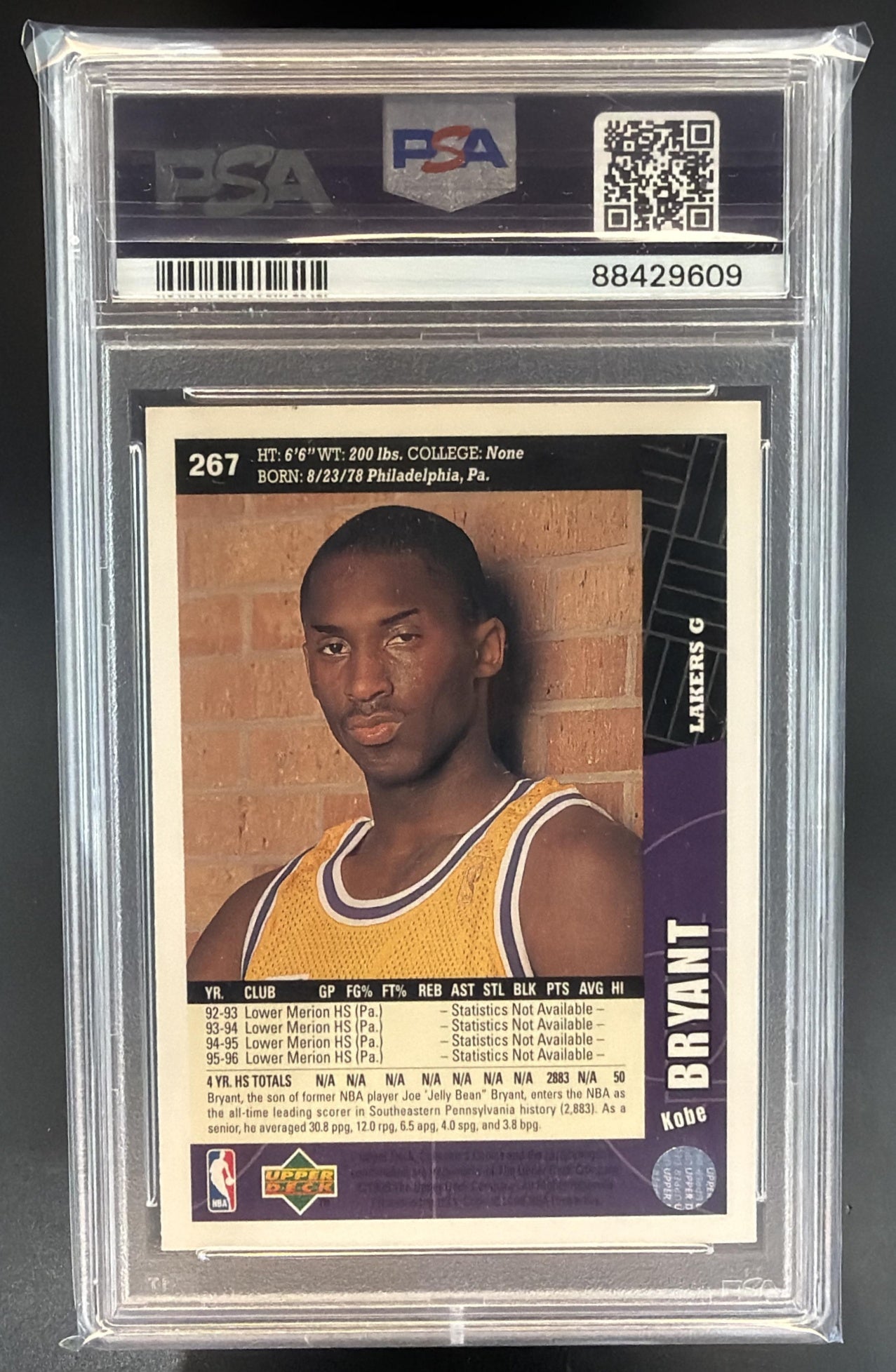 1996-97 Upper Deck Collector's Choice Kobe Bryant #267 RC Lakers PSA 9 — back