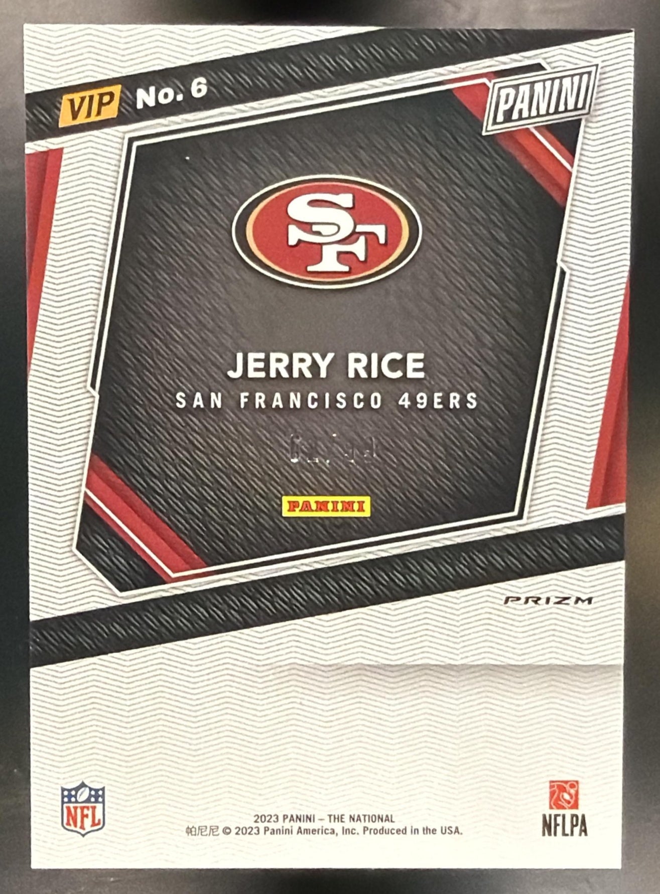 2023 Panini National Convention Gold VIP Jerry Rice #6 Green Sparkle /99 49ers — back